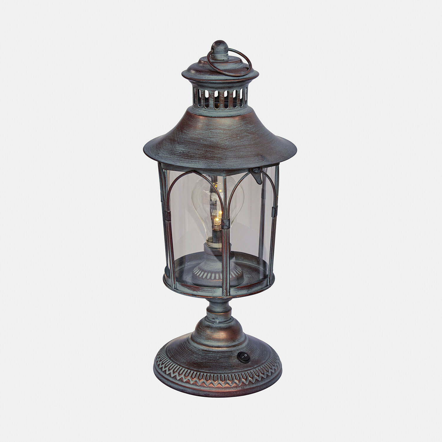 Lanterna a LED Brélomine Lampada da tavolo in metallo stile lanterna con paralume trasparente e interruttore, colore bronzo invecchiato