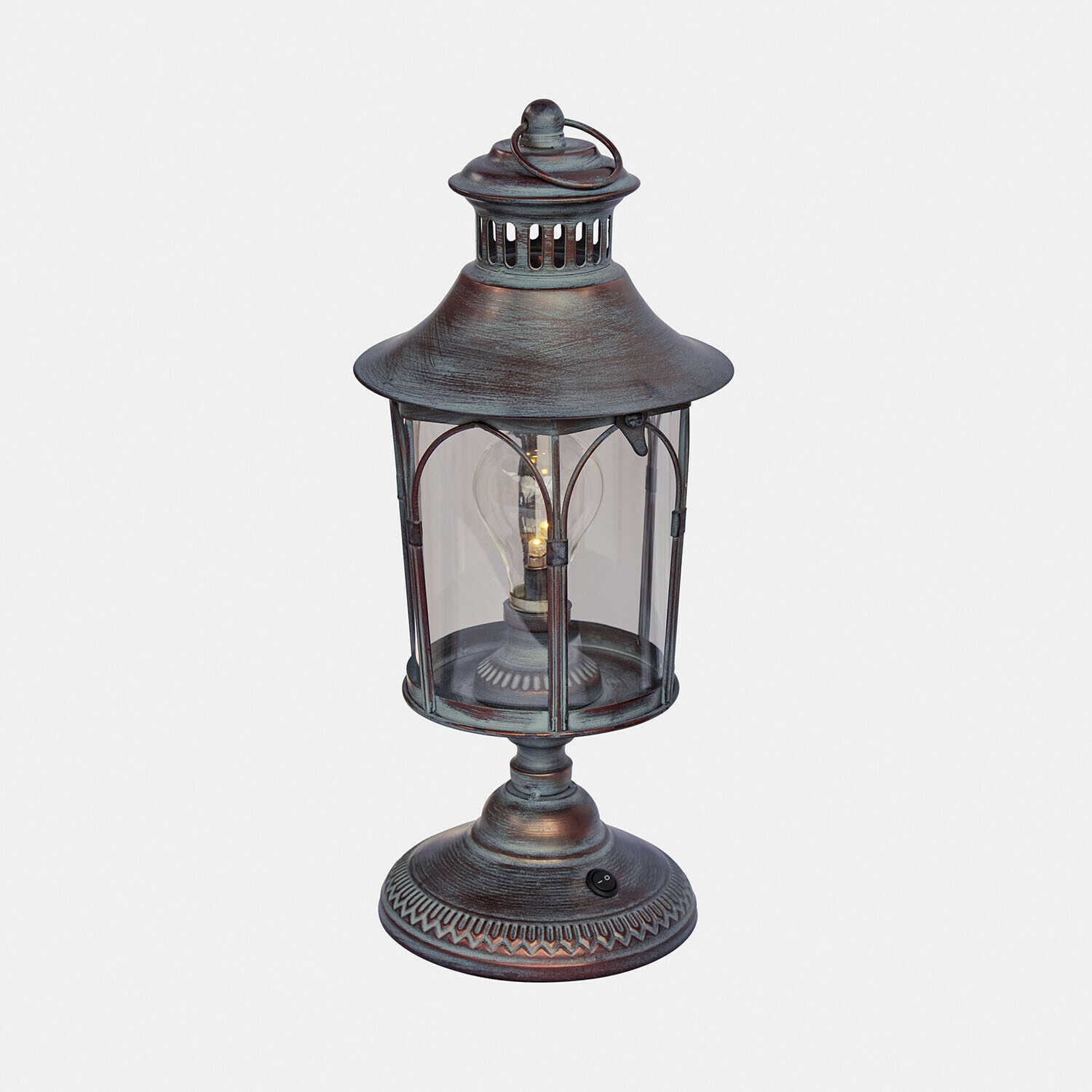Lanterna a LED Brélomine Lampada da tavolo in metallo stile lanterna con paralume trasparente e interruttore, colore bronzo invecchiato