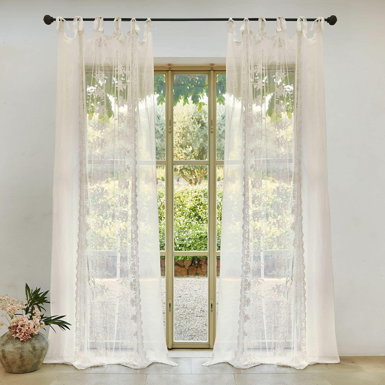 Tenda Valek Tende bianche trasparenti con pizzo delicato su bastone, decorazione elegante per finestre