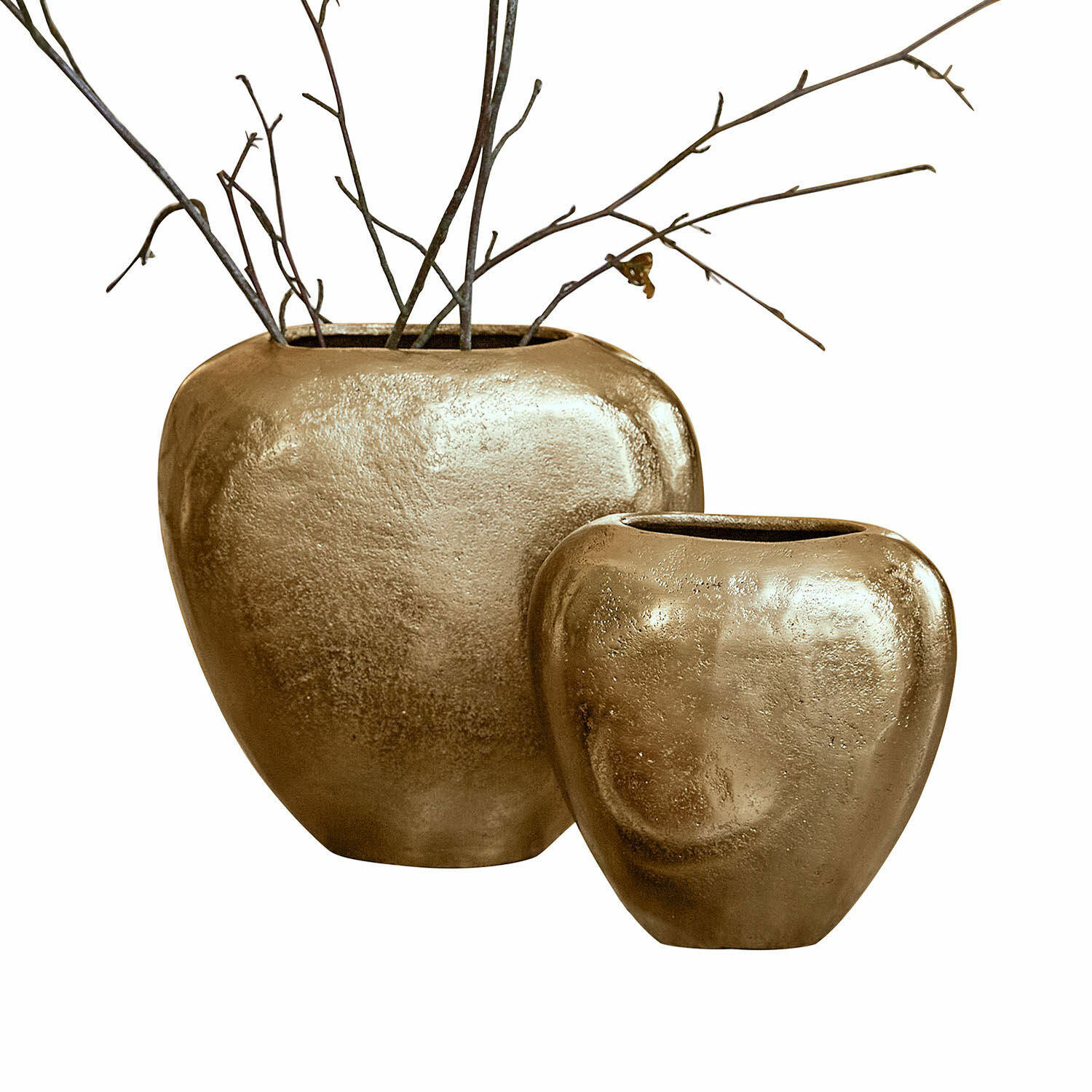 Coppia di vasi Cezelle Set di due vasi in ceramica dorata dalla forma arrotondata per decorazione d'interni