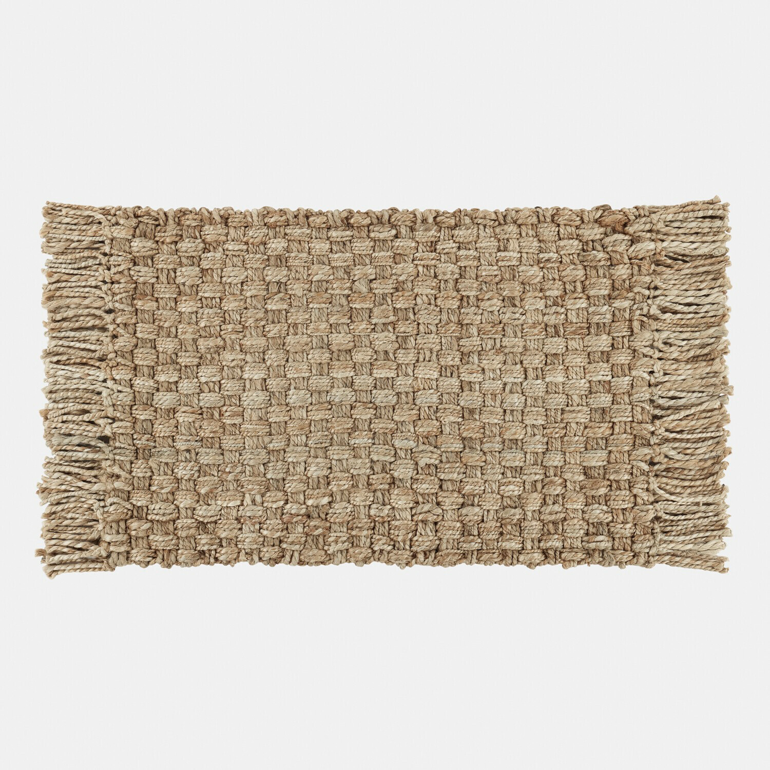 Stuoino Moody Tappeto intrecciato a mano in juta naturale beige con frange, decorazione per interni e pavimenti
