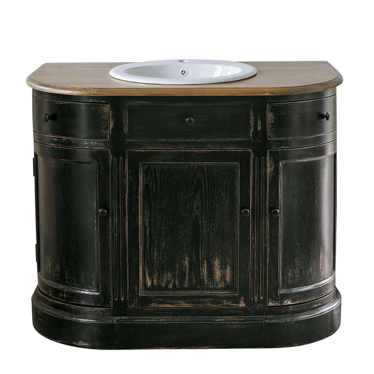 nero anticato/marrone Mobile lavabo Louisiana nero antico con piano marrone e lavabo in ceramica bianca