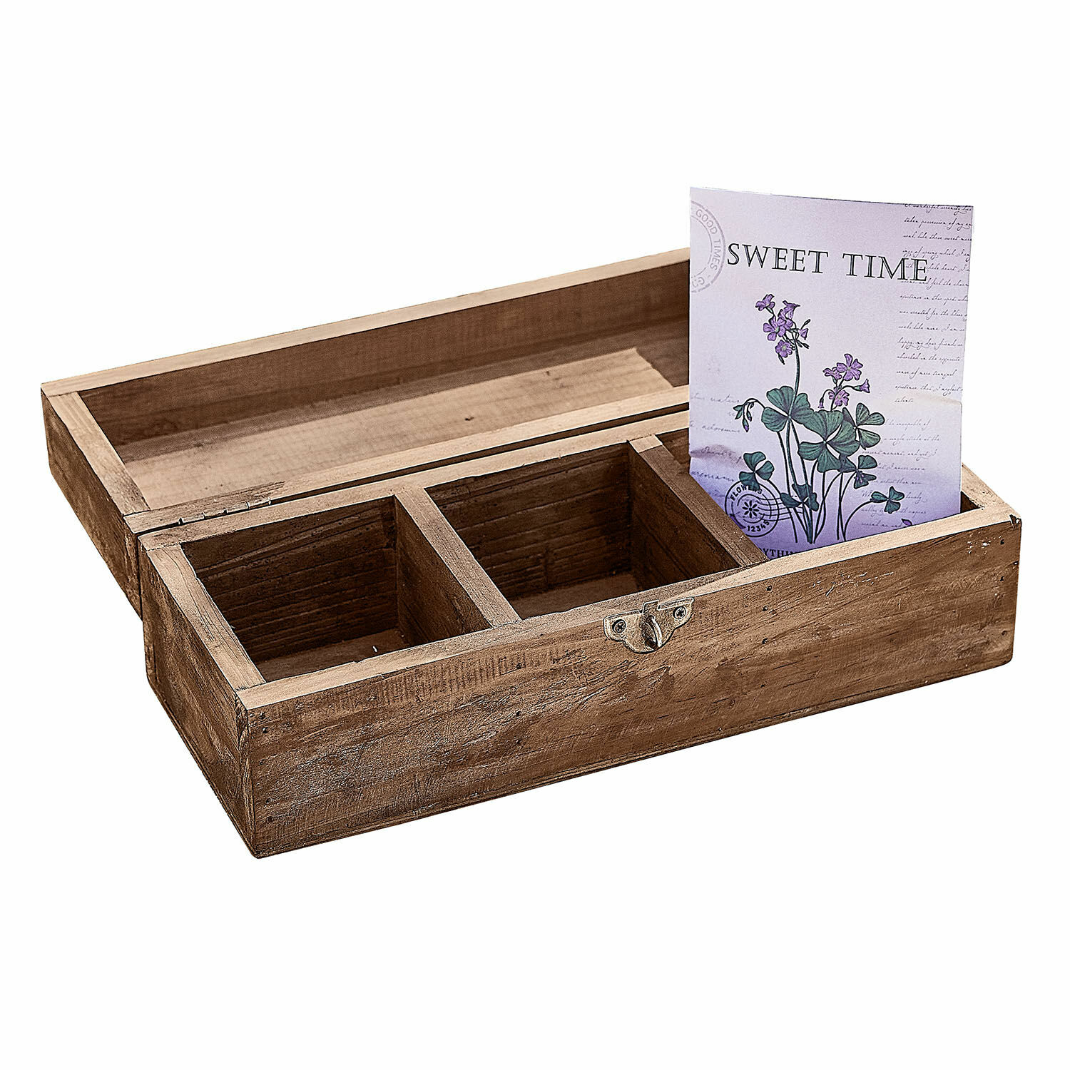 Scatola Jixel Scatola in legno naturale a tre scomparti per conservazione e decorazione rustica