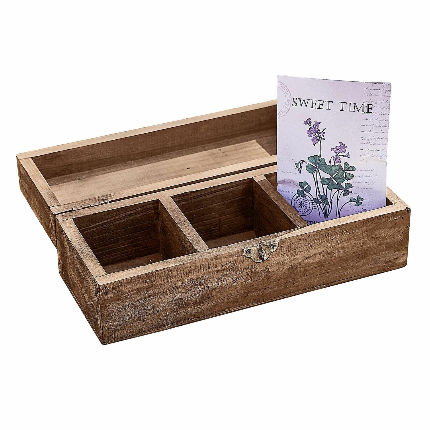 Scatola Jixel Scatola in legno naturale a tre scomparti per conservazione e decorazione rustica