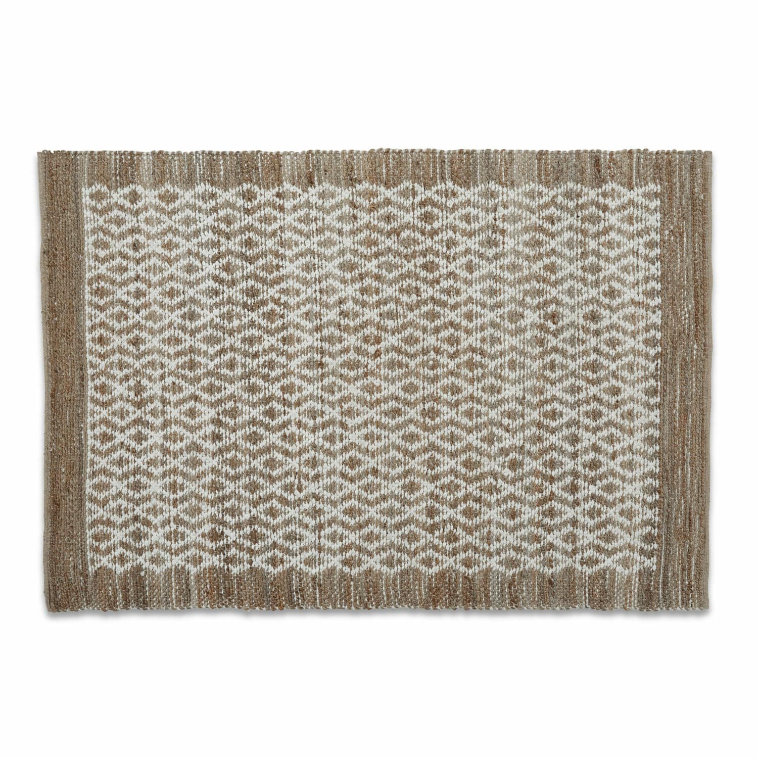 Tappeto double face Amhara Tappeto in juta beige e bianco con motivo geometrico, materiale naturale per arredamento interno