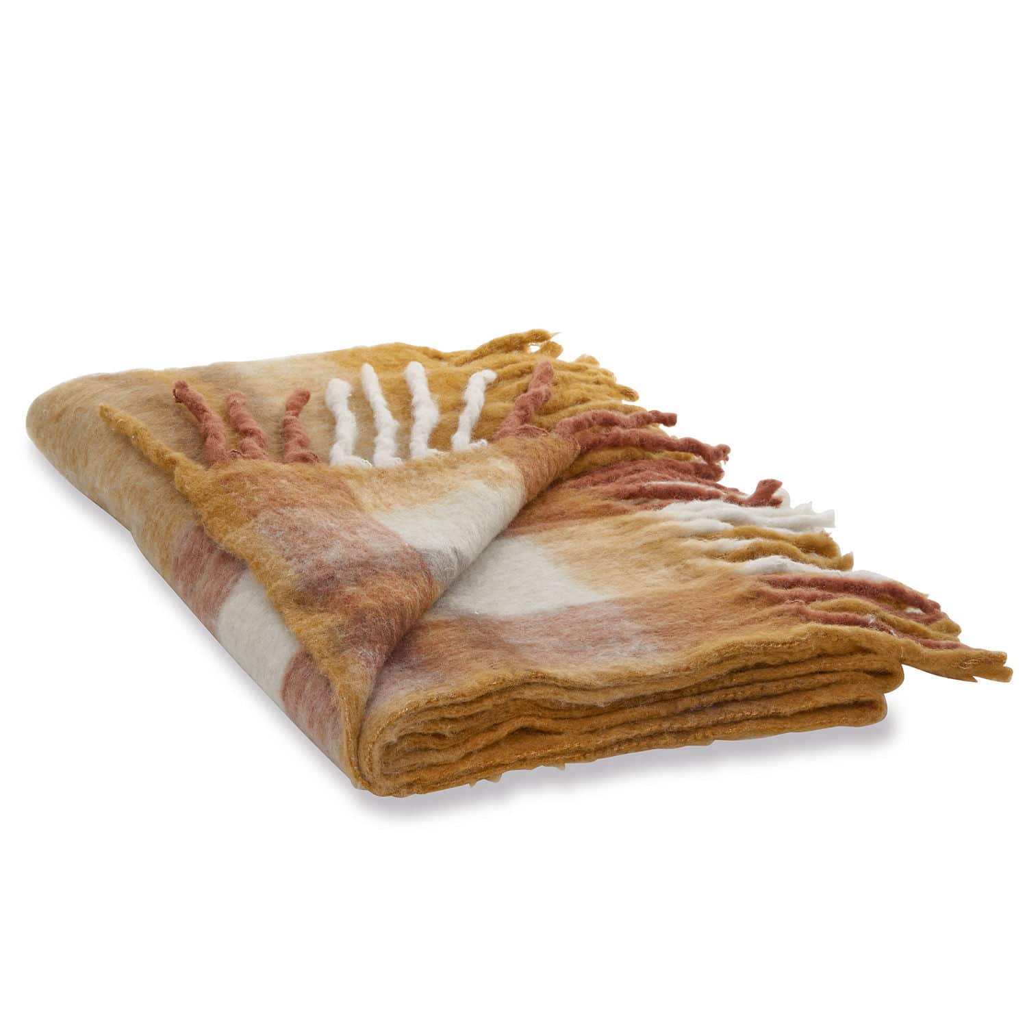 Plaid Alborg Coperta morbida con frange in tonalità calde beige e marrone, ideale per il soggiorno