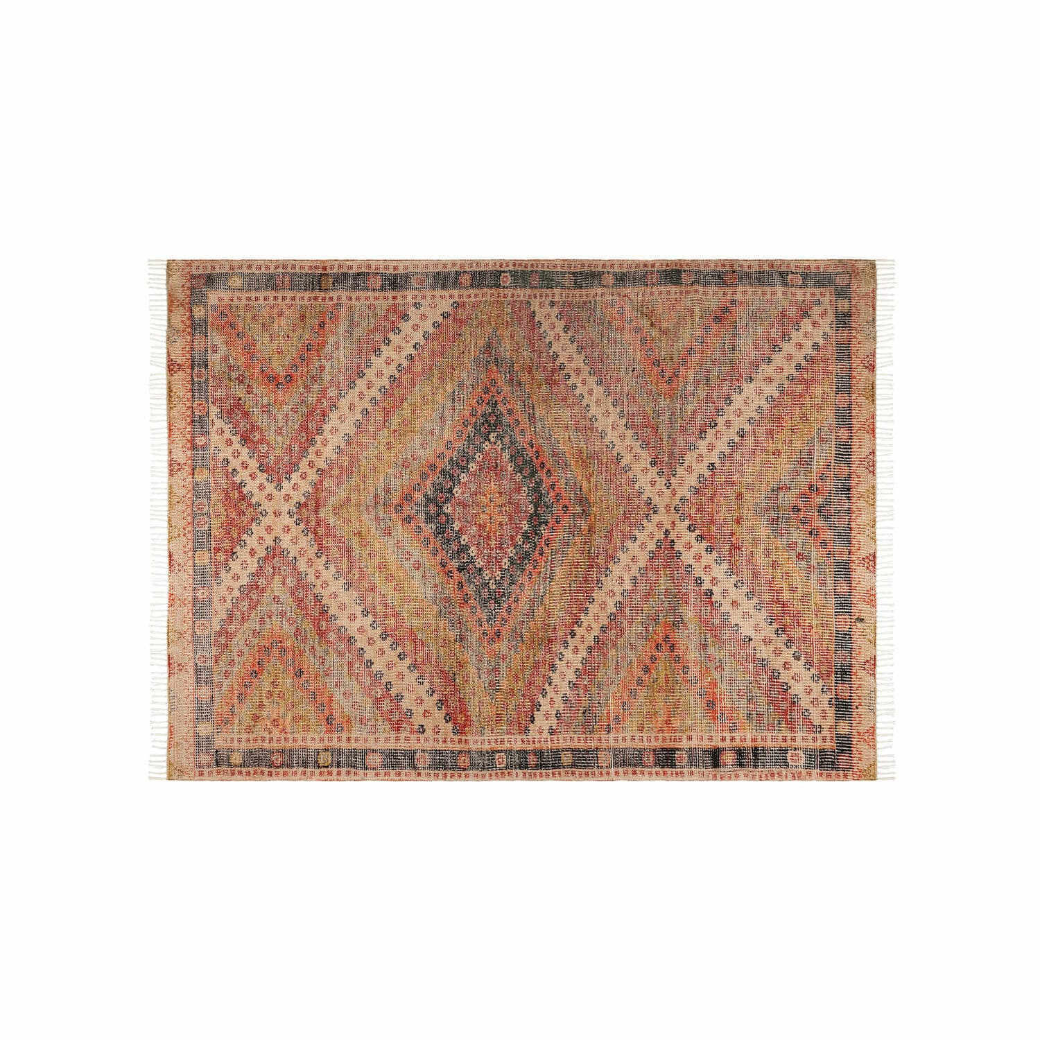 Tappeto per esterni e interni Mildura Tappeto tessuto con motivo geometrico in tonalità calde beige e rosse, stile etnico.
