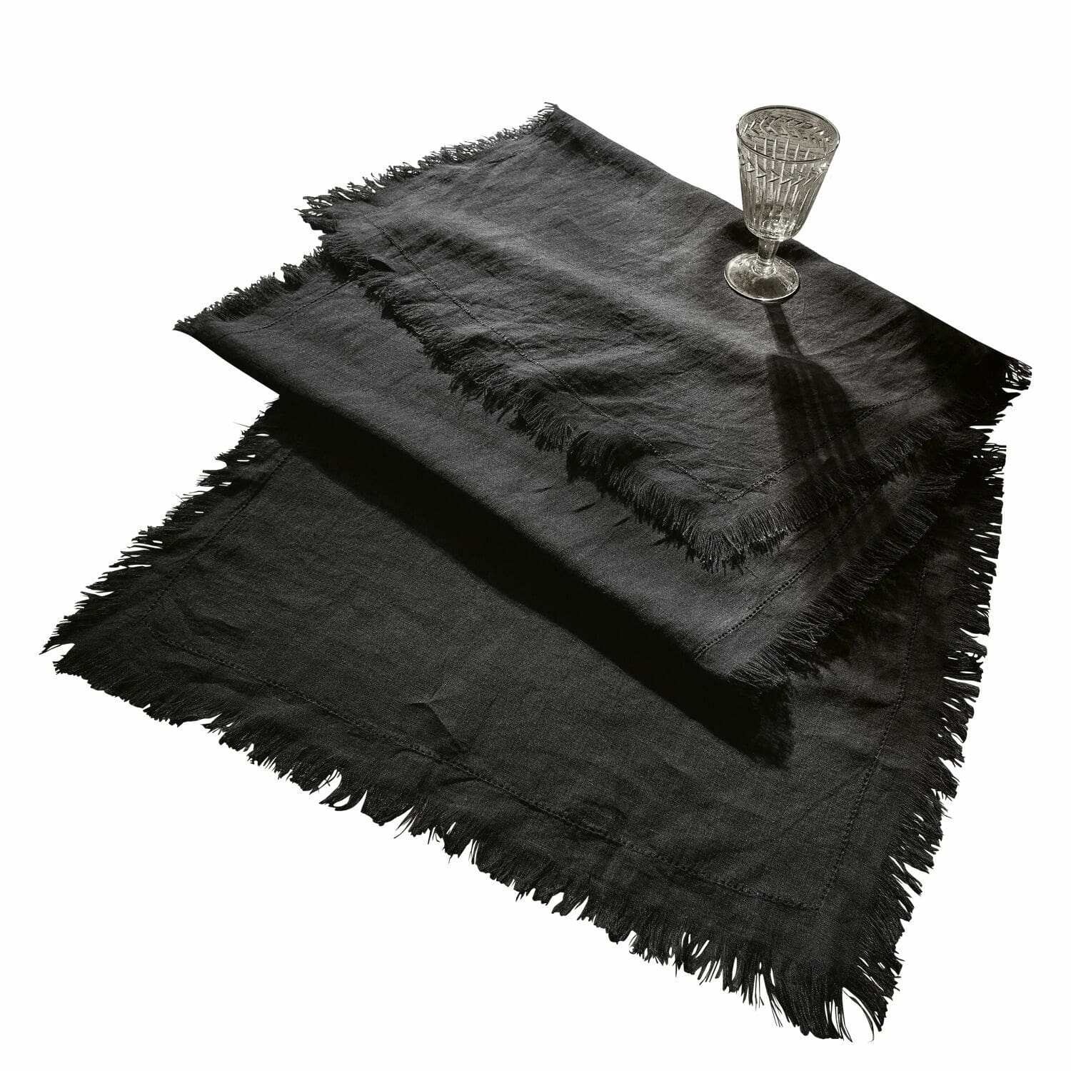 Runner Pibrac Tovaglia nera in lino con frange, decorativa e pratica per la tavola, tessile per la casa