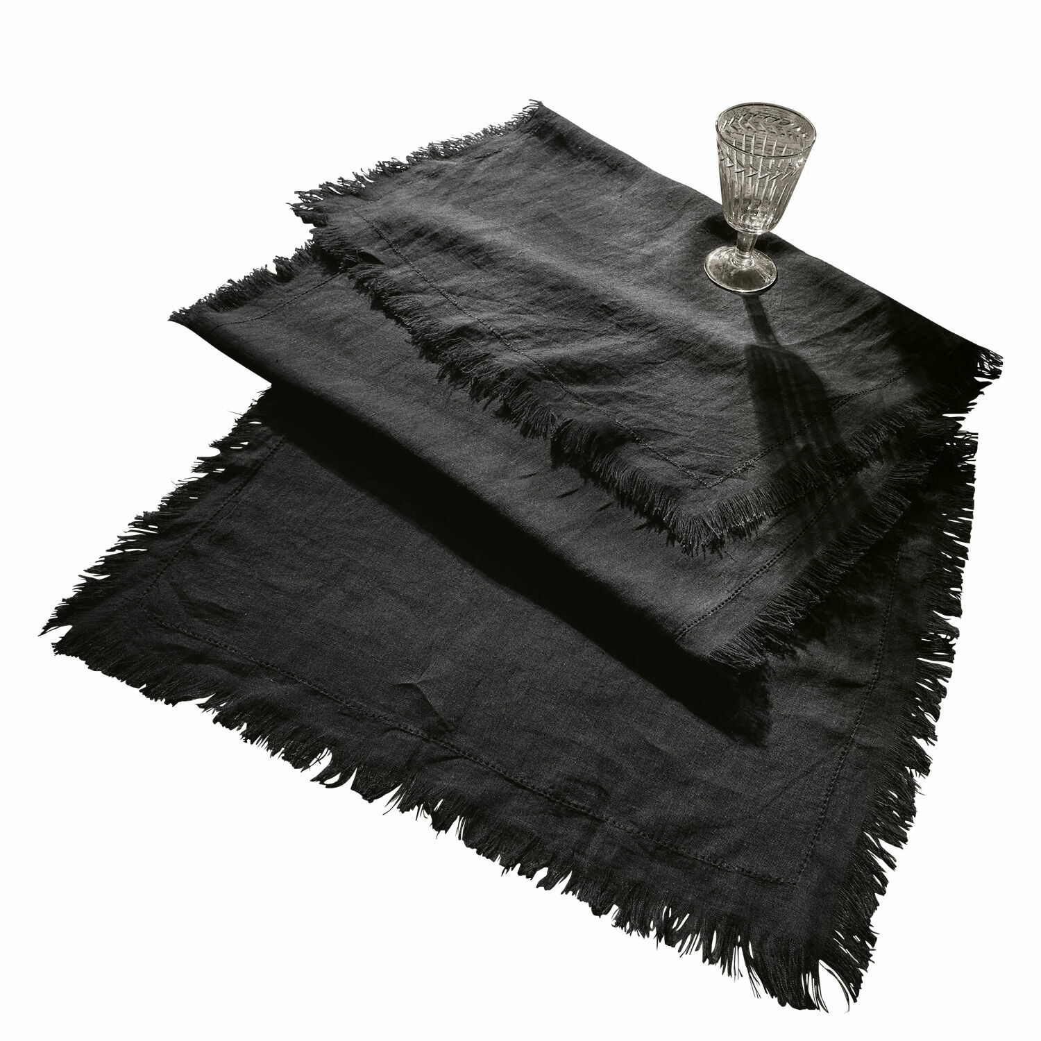 Runner Pibrac Tovaglia nera in lino con frange, decorativa e pratica per la tavola, tessile per la casa