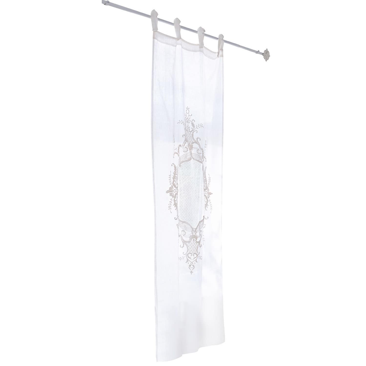 Tendina Leia Tenda bianca in lino con ricamo decorativo e anelli per appendere, decorazione per finestra