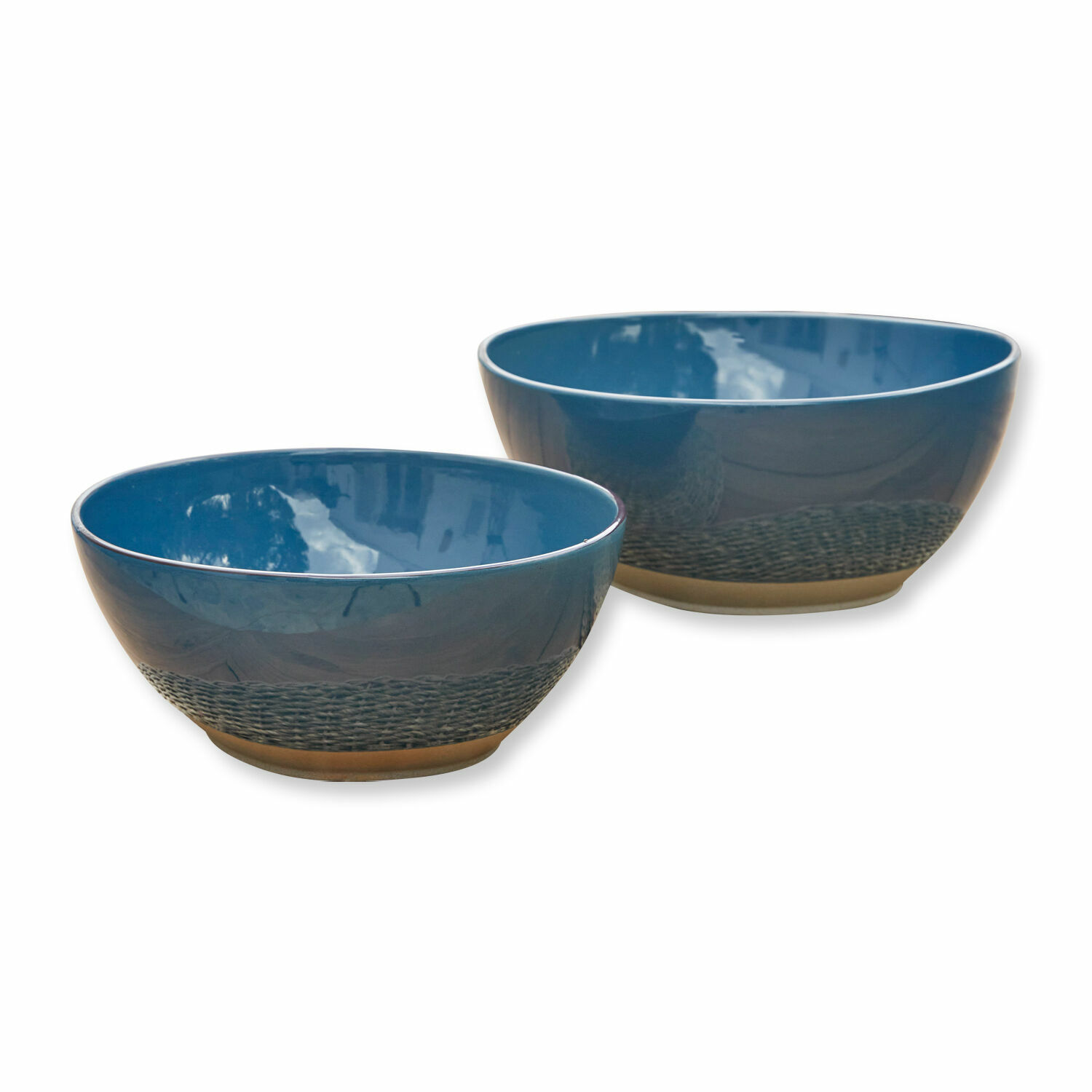 blu Set di 2 ciotole per insalata blu in ceramica con motivo decorativo alla base