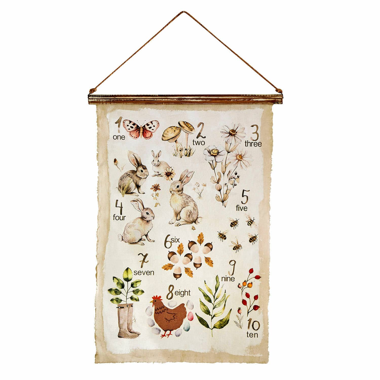 Poster Kalhira Poster decorativo con numeri e illustrazioni di conigli, fiori e animali su sfondo beige