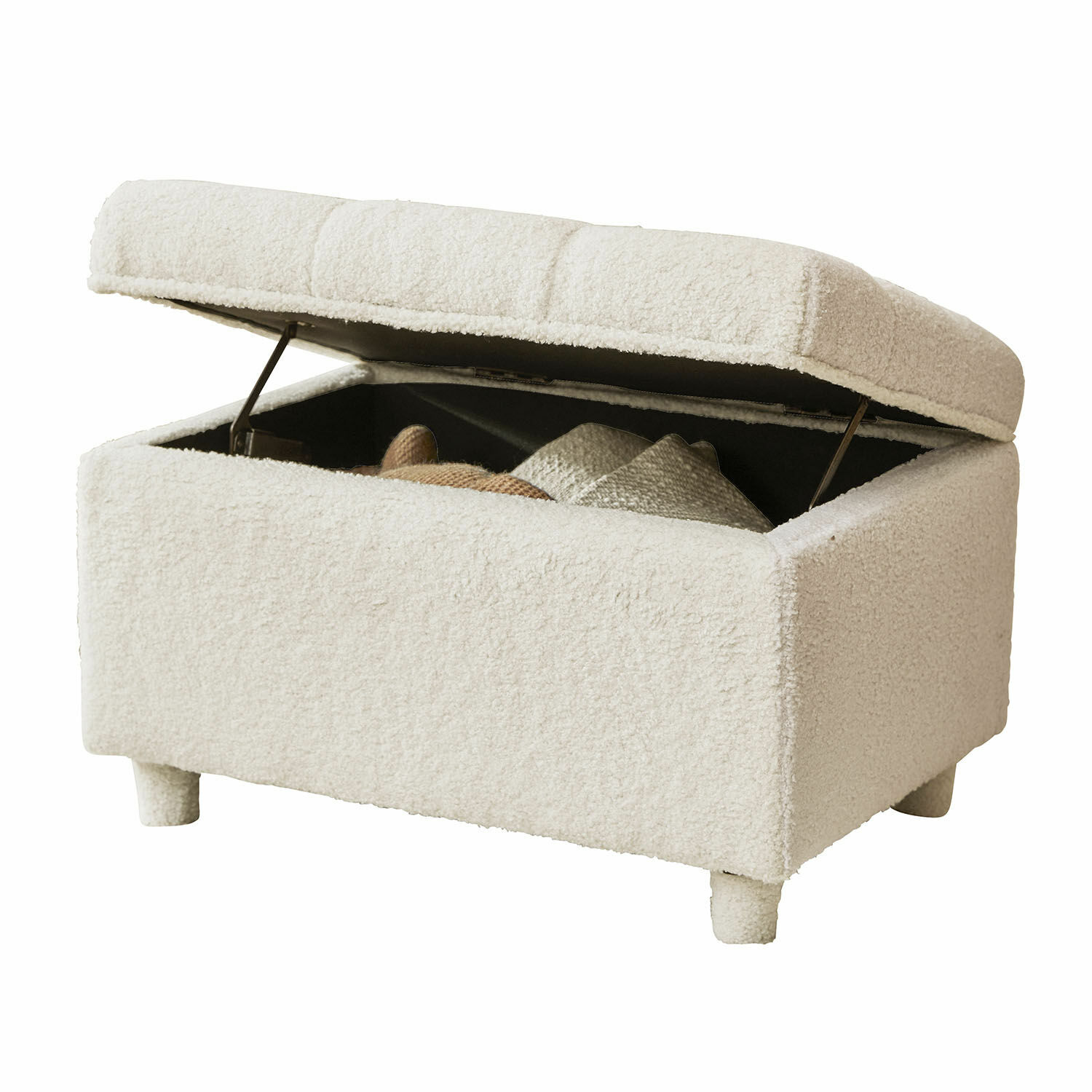 Cassapanca Ivrielle Pouf in morbido materiale crema con vano contenitore per coperte e cuscini nel soggiorno