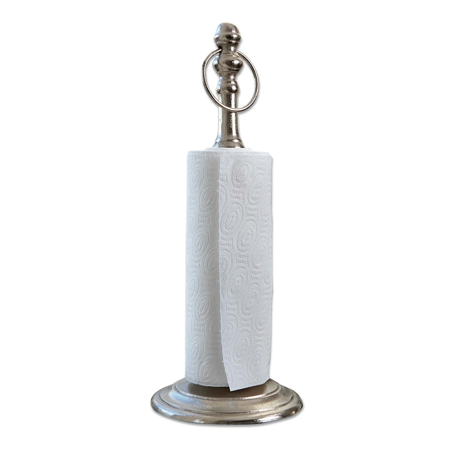 Portarotolo Luciel Porta rotolo da cucina in metallo color argento con design classico e maniglia ad anello