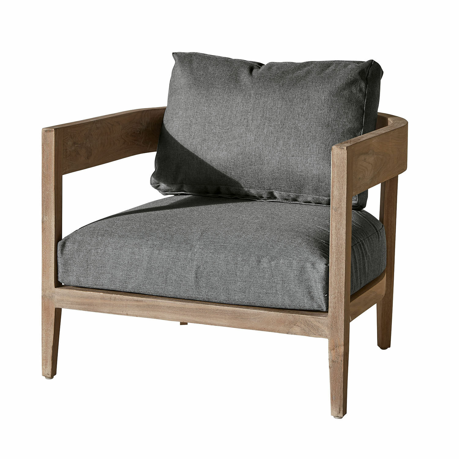 grigio/marrone Poltrona Courtelevant con tessuto grigio e struttura in legno marrone, mobile moderno per soggiorno