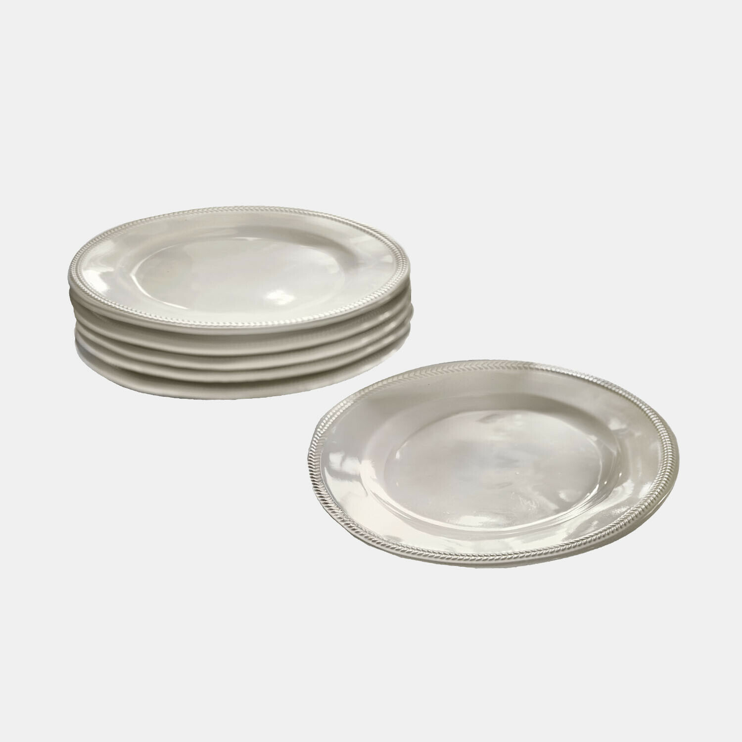 Set di 6 piattini Norrvik Set di piatti bianchi in ceramica con bordo decorativo, perfetti per servire pasti con eleganza