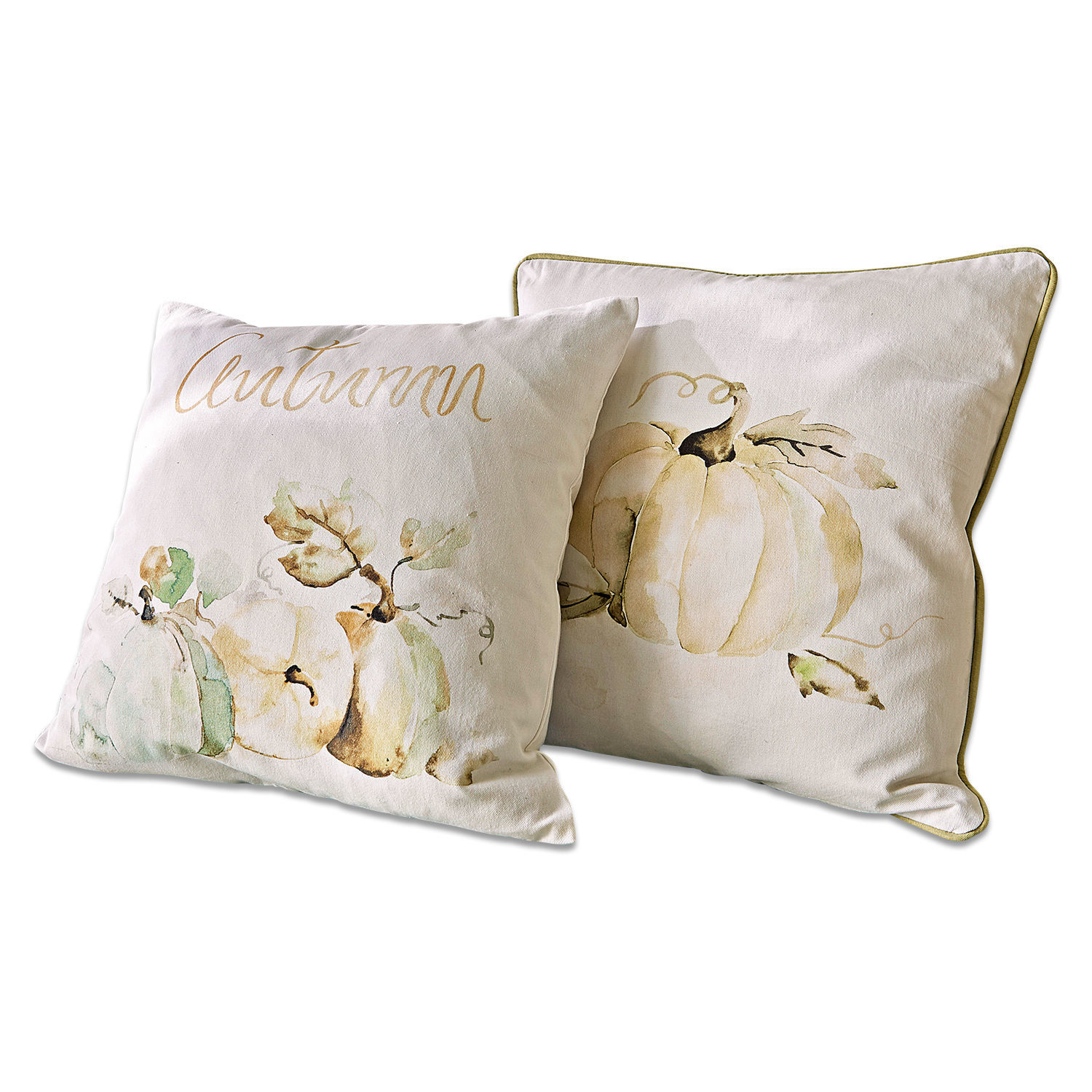 Coppia di fodere da cuscino Laubard Set di due cuscini crema in cotone con motivo zucca e scritta autumn per decorazioni autunnali.