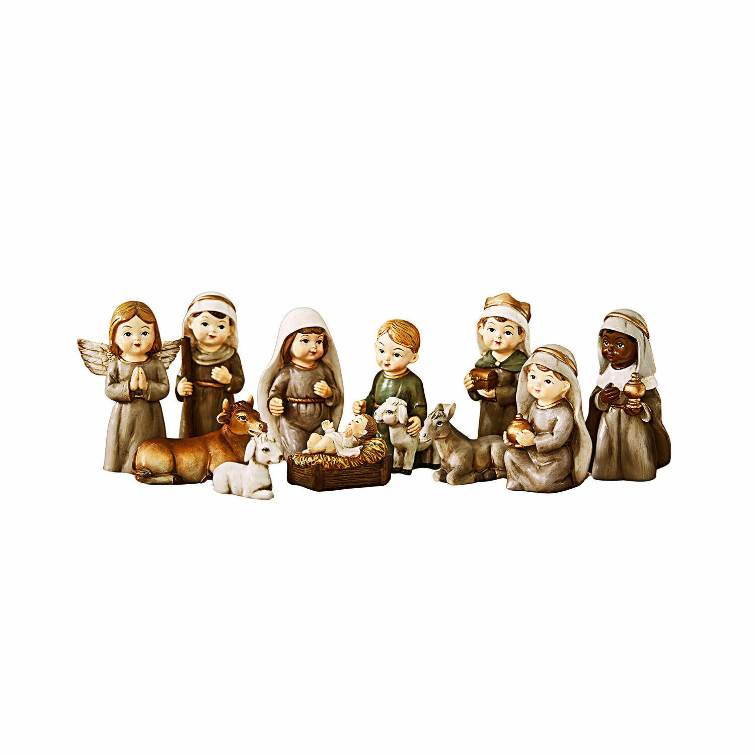 Set di 11 statuine natalizie Kittalee Set di statuine per presepe in ceramica dai colori naturali, decorazione natalizia tradizionale