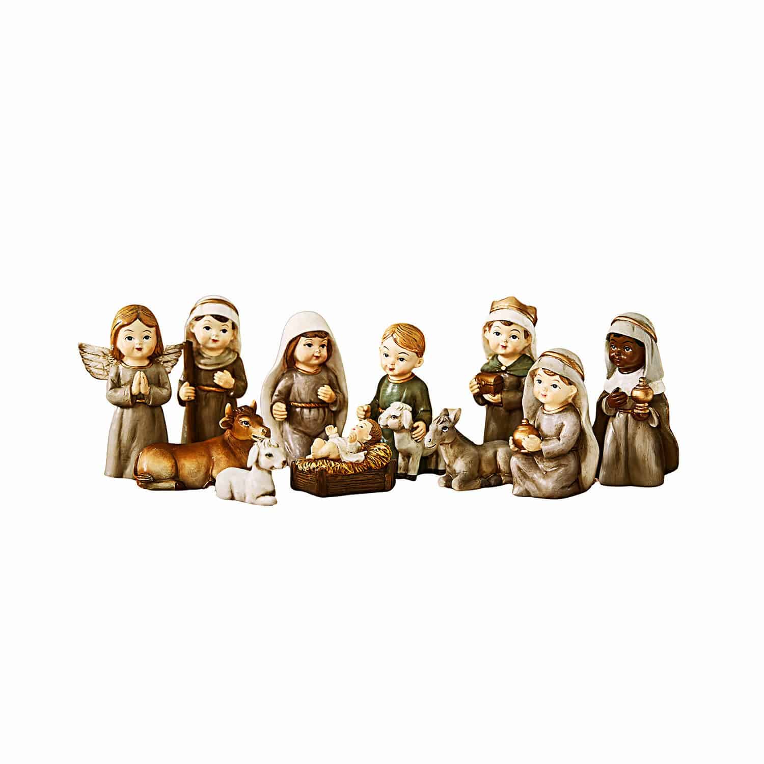 Set di 11 statuine natalizie Kittalee Set di statuine per presepe in ceramica dai colori naturali, decorazione natalizia tradizionale