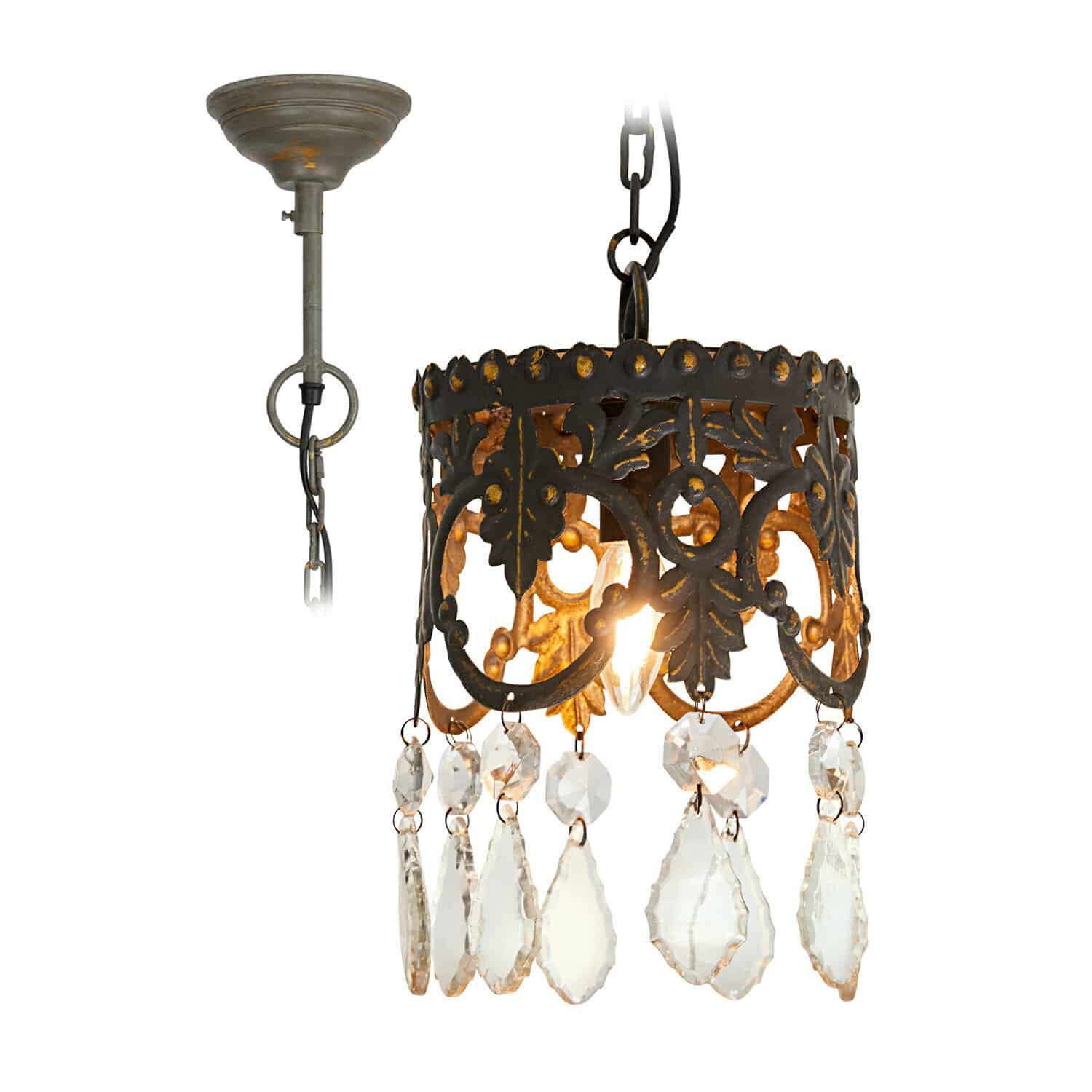 Lampadario Mitry Lampadario in metallo nero con cristalli decorativi, stile vintage, illuminazione decorativa