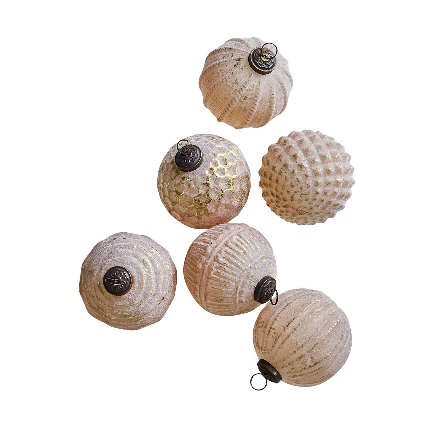 Set di 6 decorazioni natalizie Eirelyn Set di sei palline di Natale in vetro color crema con ganci metallici per decorazioni festive