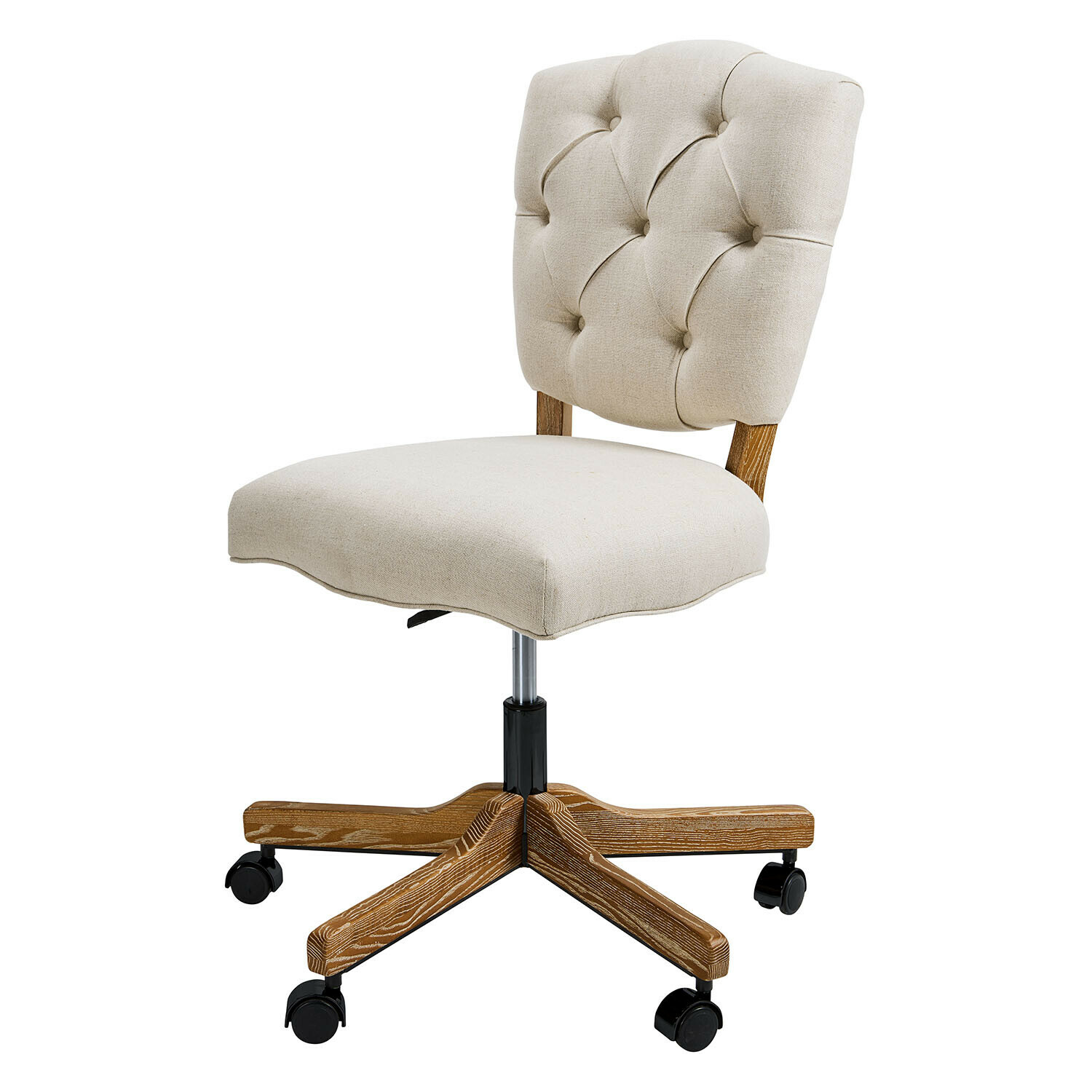 Sedia da scrivania Havenleigh Sedia da ufficio girevole beige con base in legno e ruote, ideale per casa e ufficio