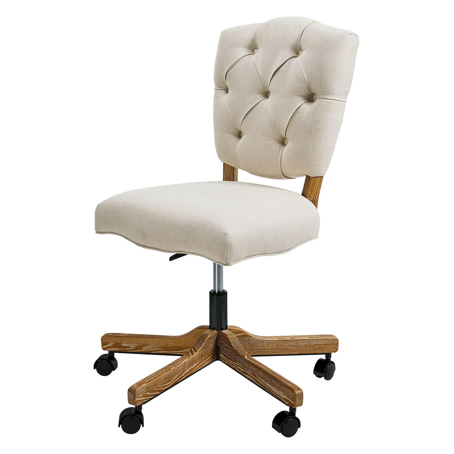 Sedia da scrivania Havenleigh Sedia da ufficio girevole beige con base in legno e ruote, ideale per casa e ufficio