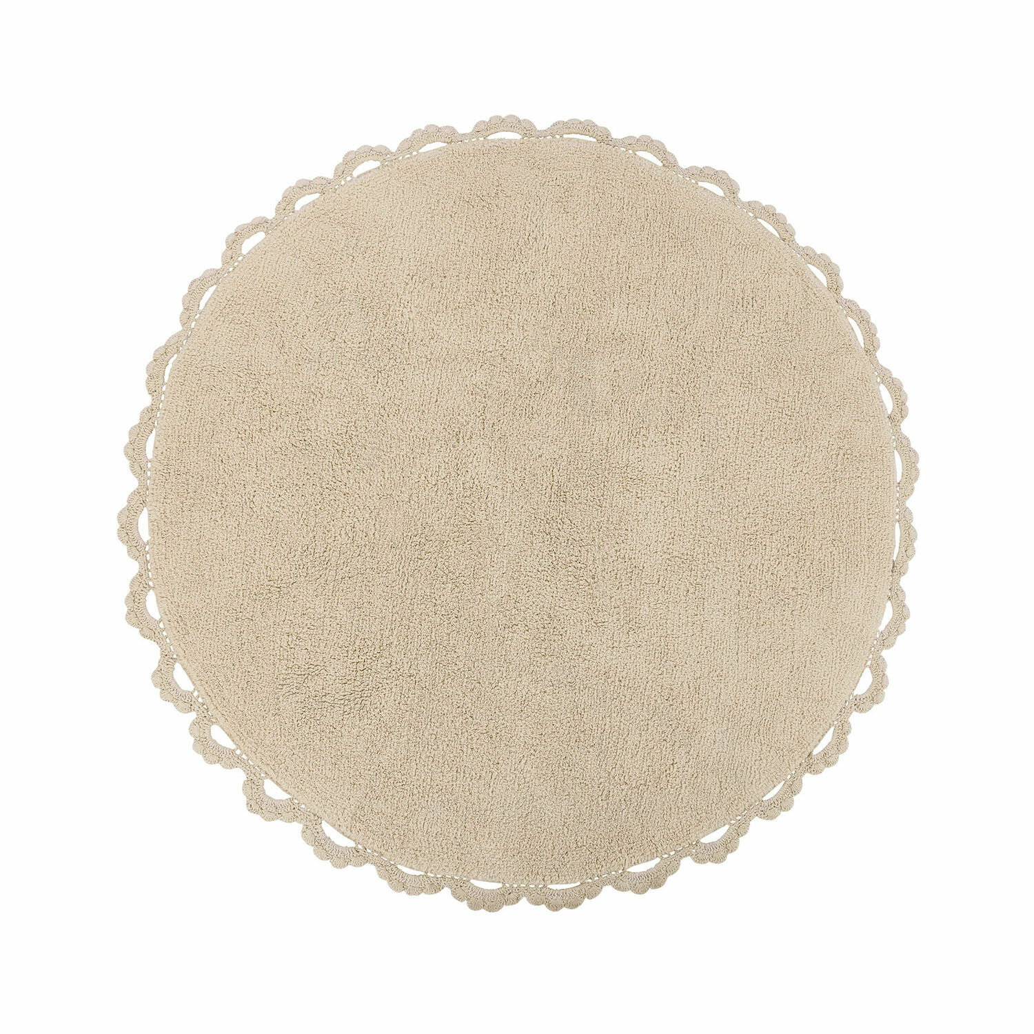 Tappeto Arash Tappeto rotondo beige in cotone con bordo in pizzo decorativo per arredamento interno