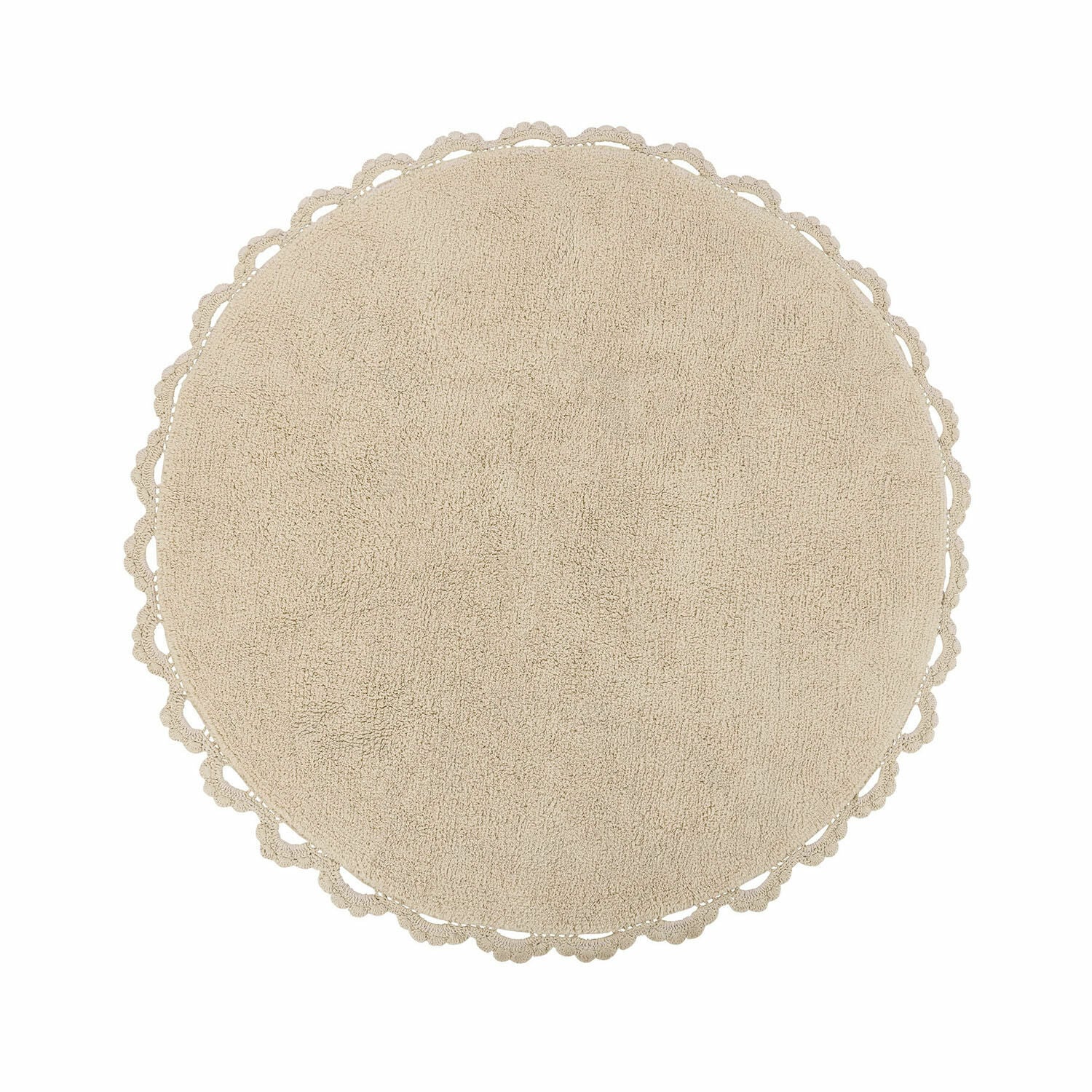 Tappeto Arash Tappeto rotondo beige in cotone con bordo in pizzo decorativo per arredamento interno