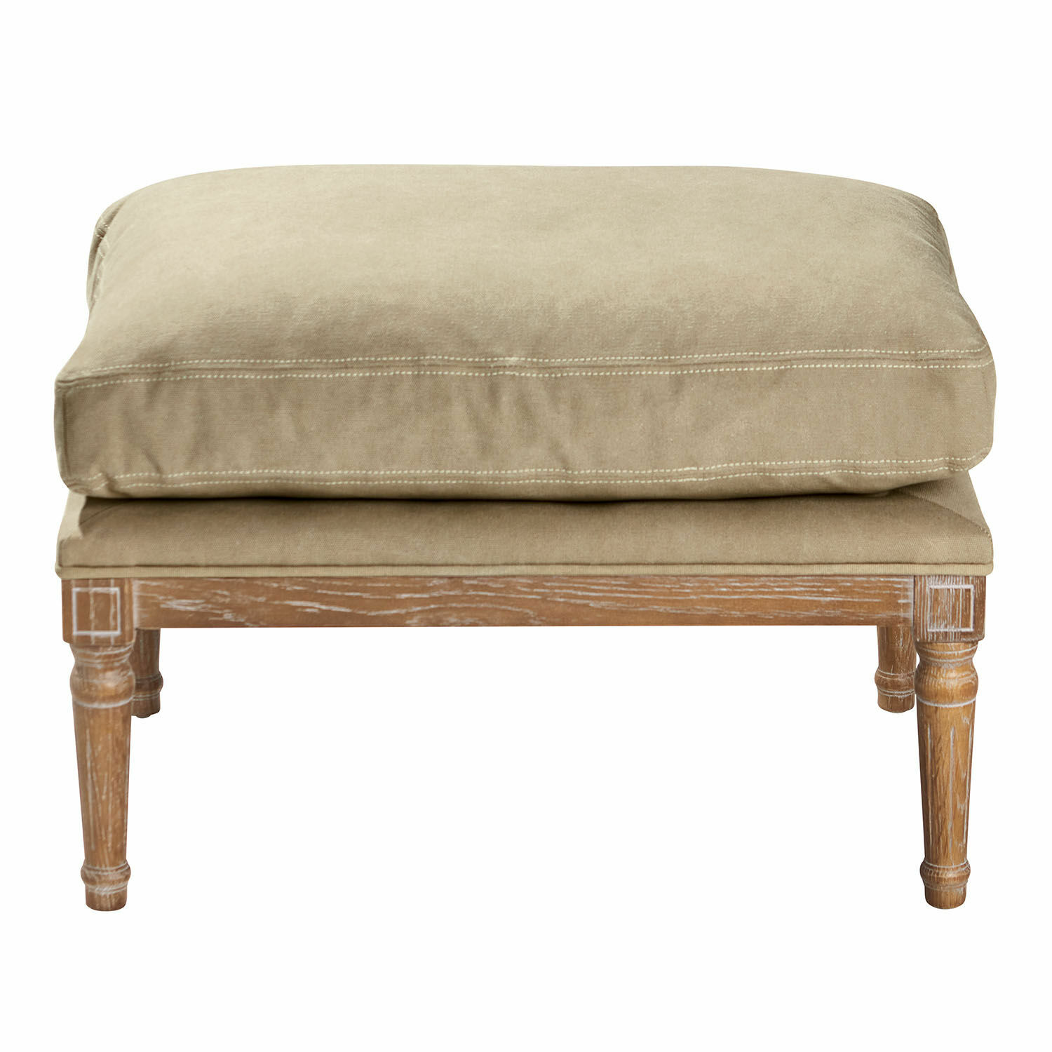 marrone antico/beige Poggiapiedi Greenbrier con tessuto beige e legno marrone antico, mobile elegante per soggiorno