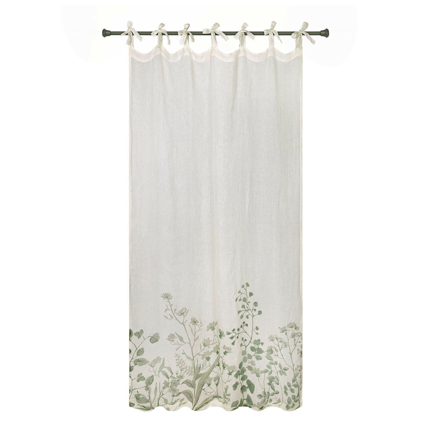 Tenda Floriale Tenda in lino bianco con motivo vegetale verde in basso, leggera e decorativa per interni