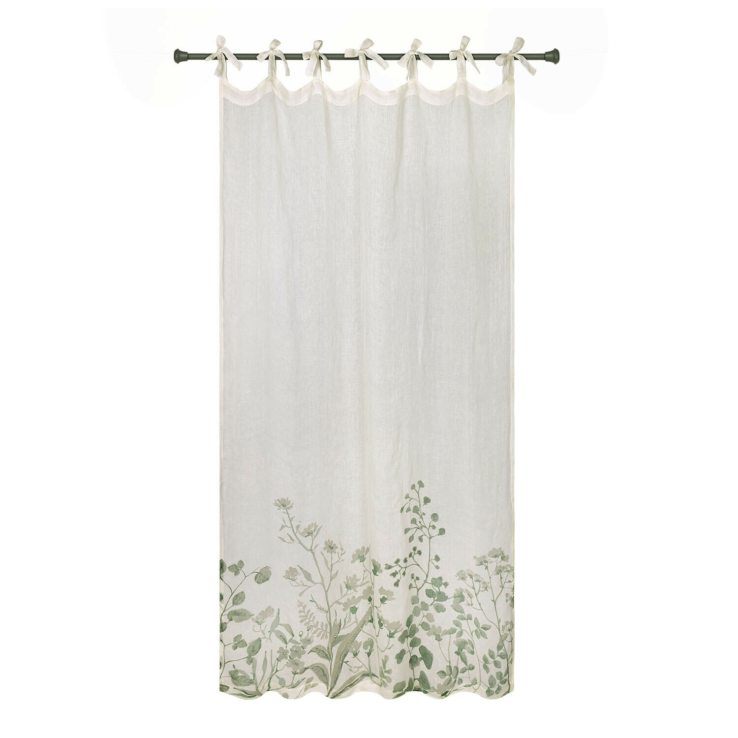 Tenda Floriale Tenda in lino bianco con motivo vegetale verde in basso, leggera e decorativa per interni