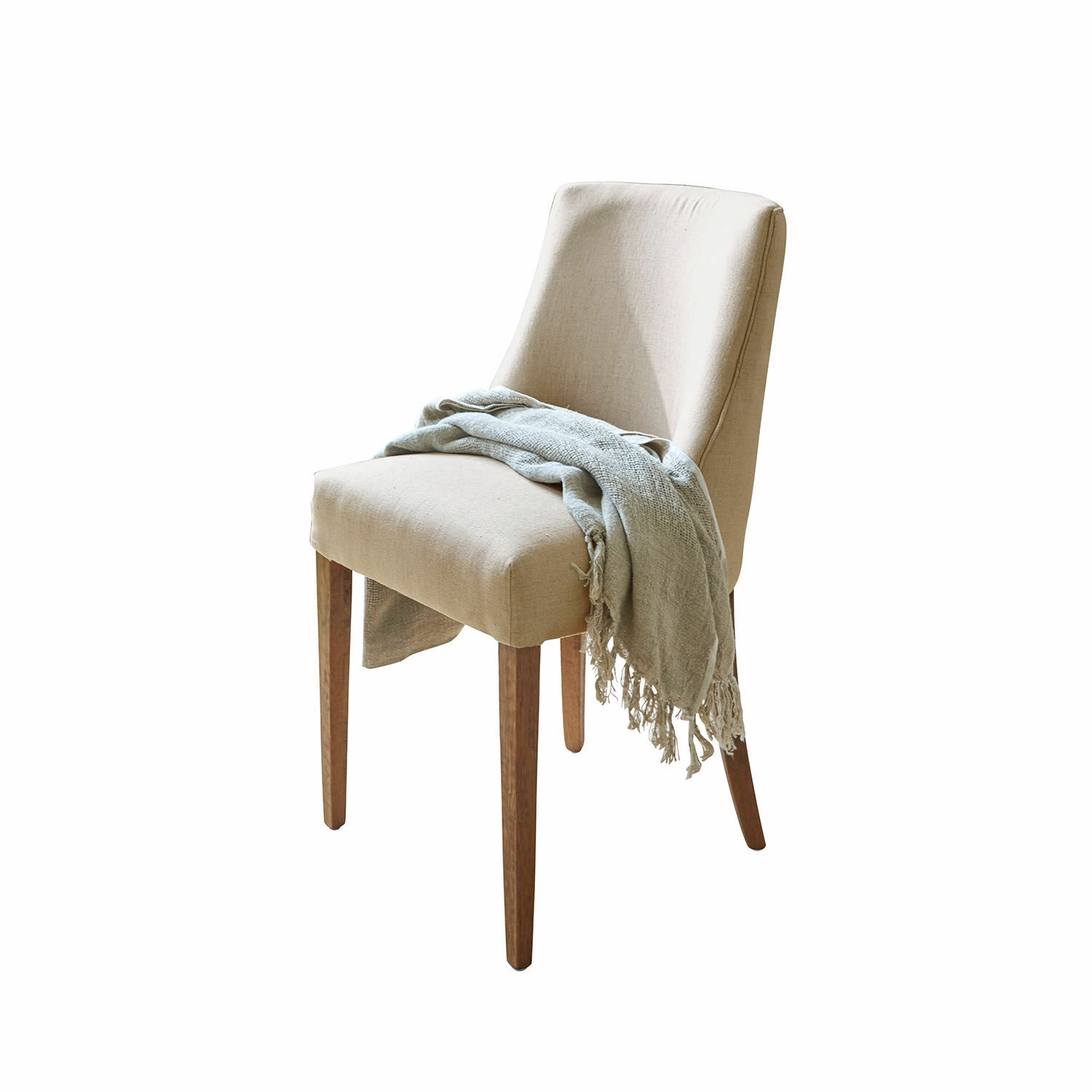 Sedia Opirel Sedia imbottita beige con gambe in legno e coperta grigia morbida sul sedile
