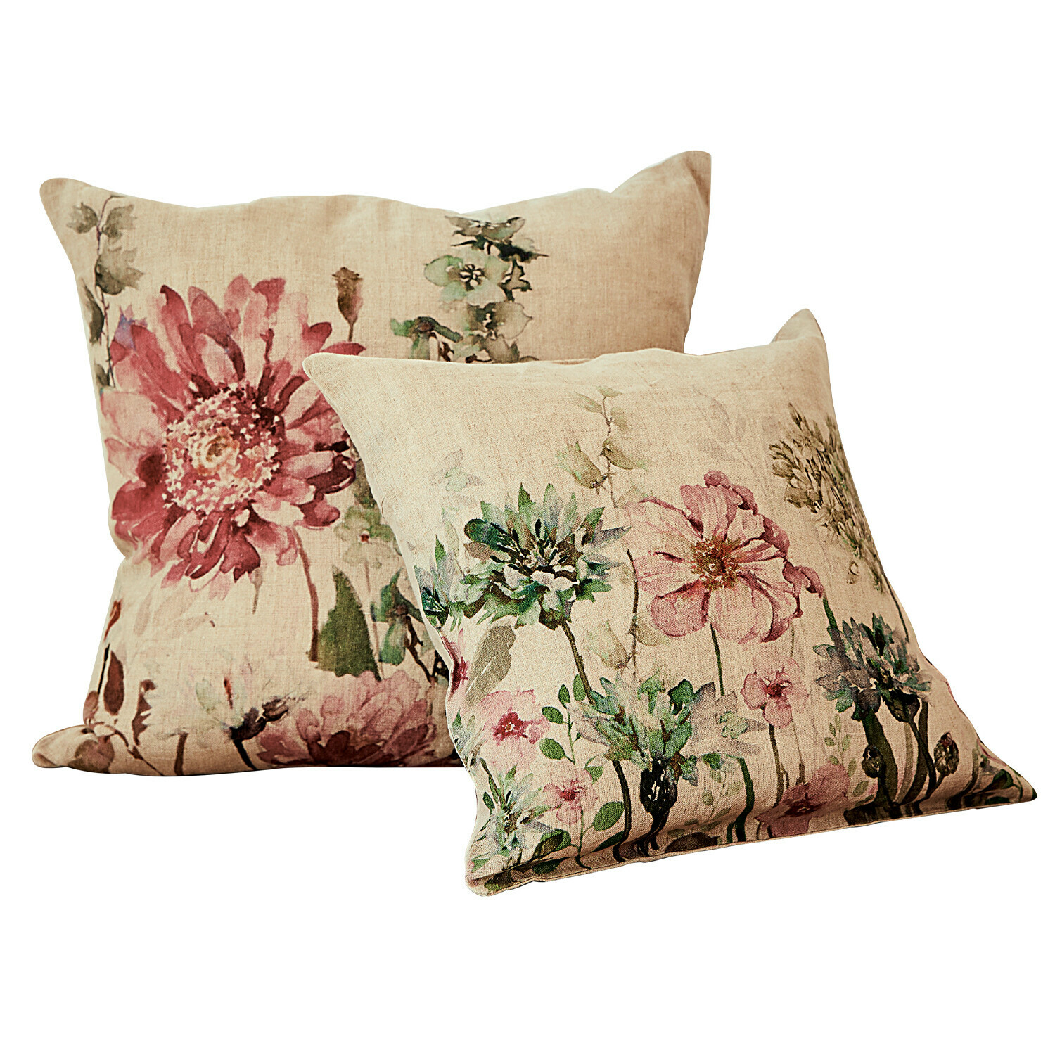 Coppia di copricuscini Cornimont Set di due cuscini in lino con stampa floreale in colori pastello per decorazione casa
