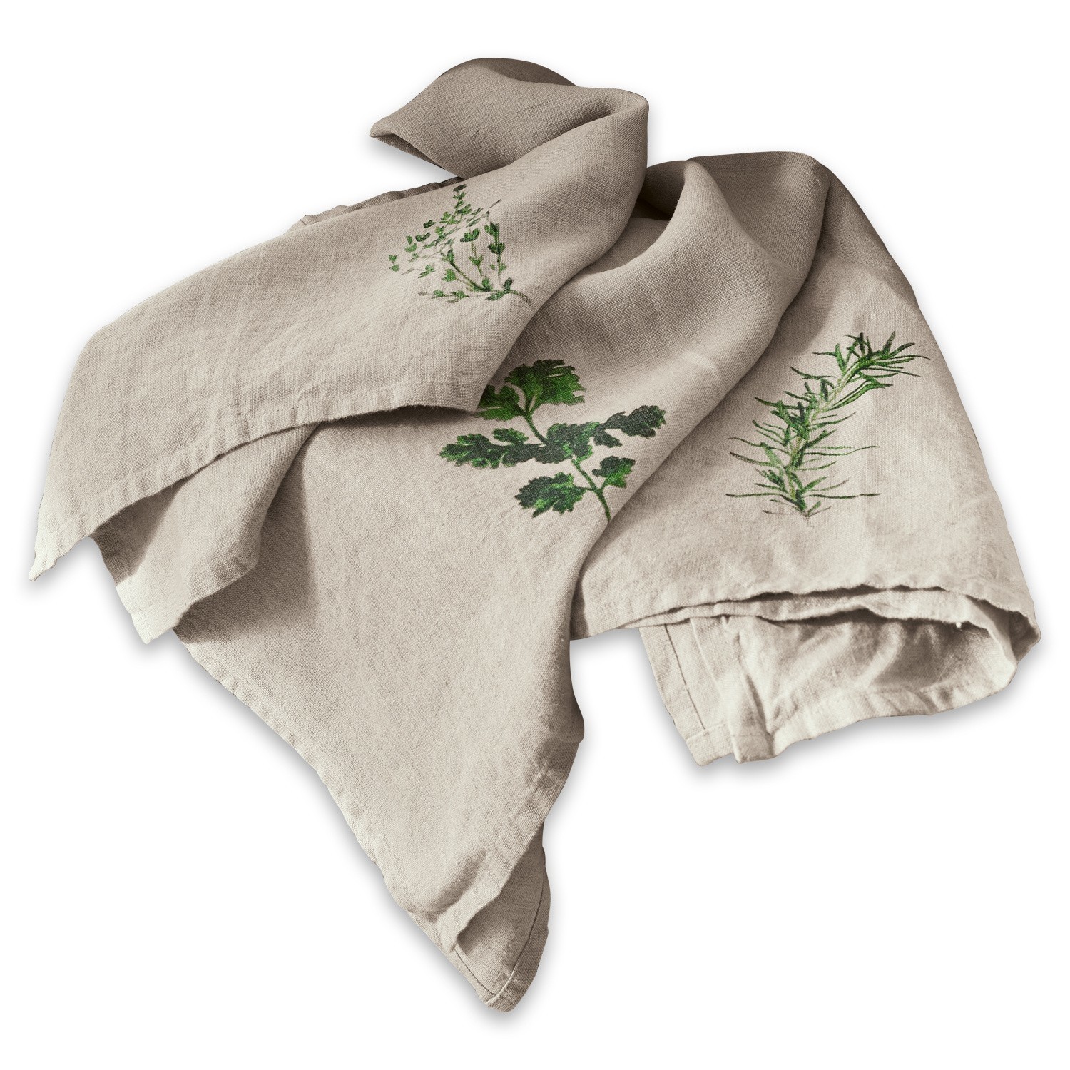 Set di 3 canovacci Herbal Gardens Canovaccio da cucina in lino beige con stampe verdi di erbe, tessile pratico per cucina