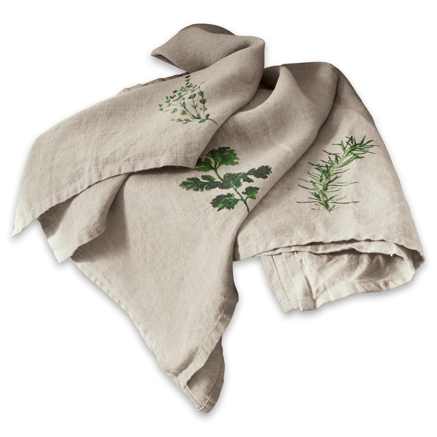 Set di 3 canovacci Herbal Gardens Canovaccio da cucina in lino beige con stampe verdi di erbe, tessile pratico per cucina