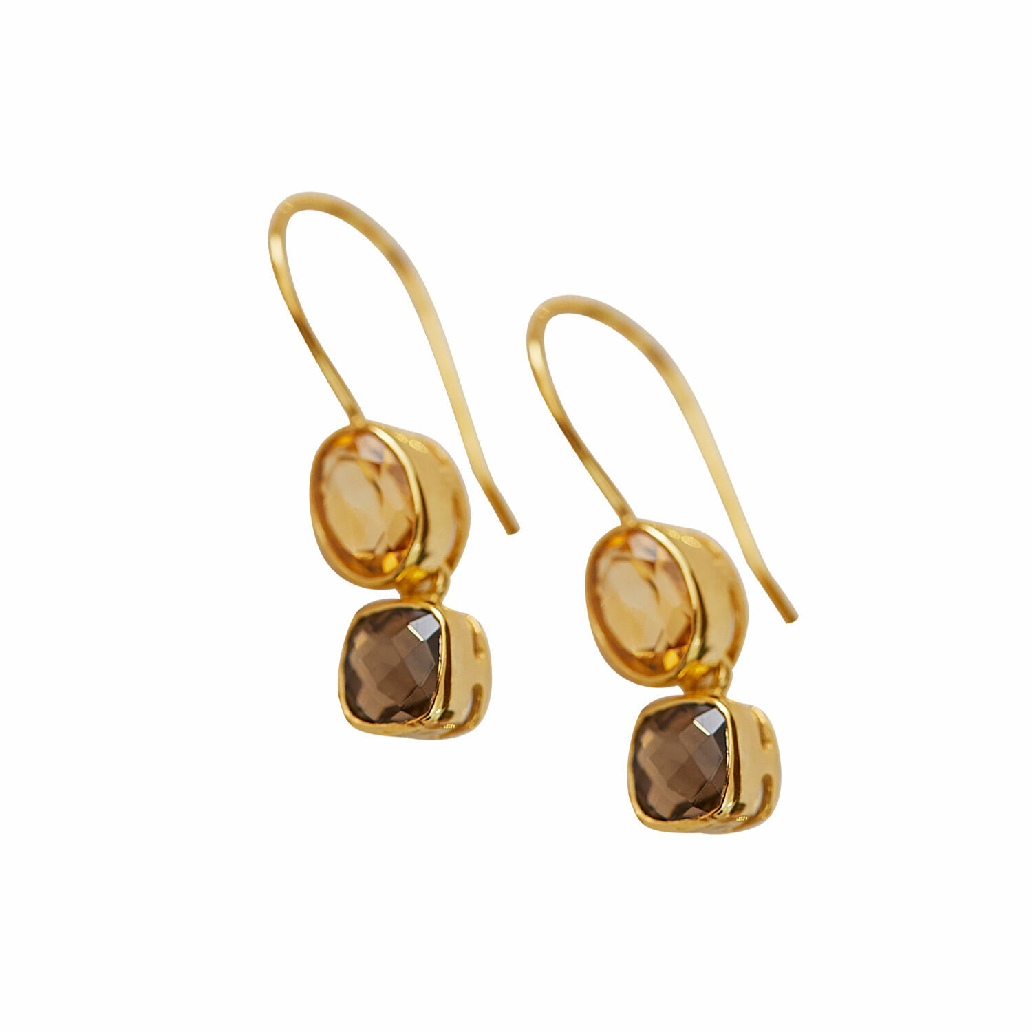 Orecchini Ovique Orecchini dorati con due pietre sfaccettate marroni, gioielli eleganti da donna