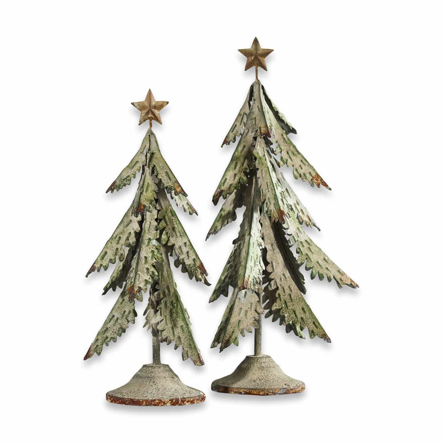 Coppia di alberelli decorativi Cour Due alberi di Natale decorativi in metallo verde-grigio con stelle in cima, decorazione natalizia
