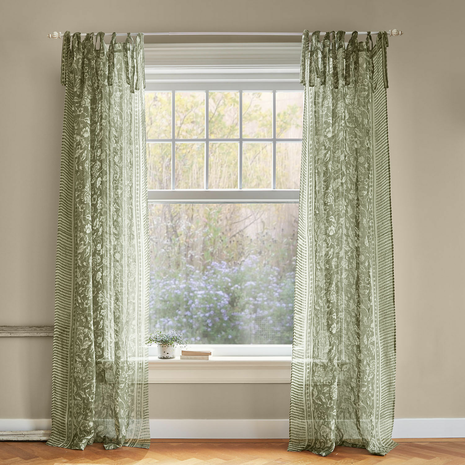 Tenda Ovixal Tende verdi trasparenti con motivo floreale in tessuto leggero per decorazione finestra