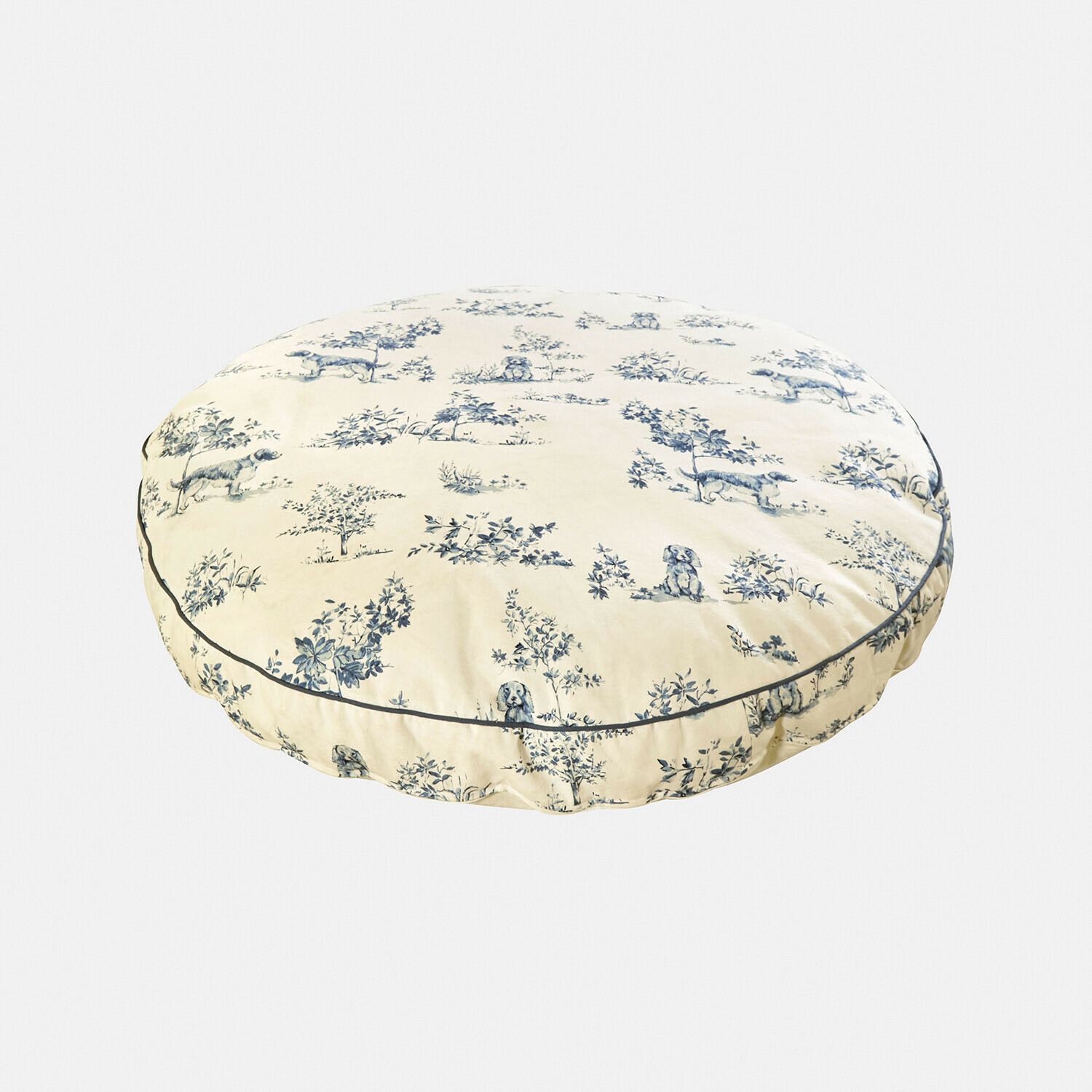 Materassino per cani Ymélorine Cuscino rotondo in cotone crema con motivo blu di cani e piante per decorazione