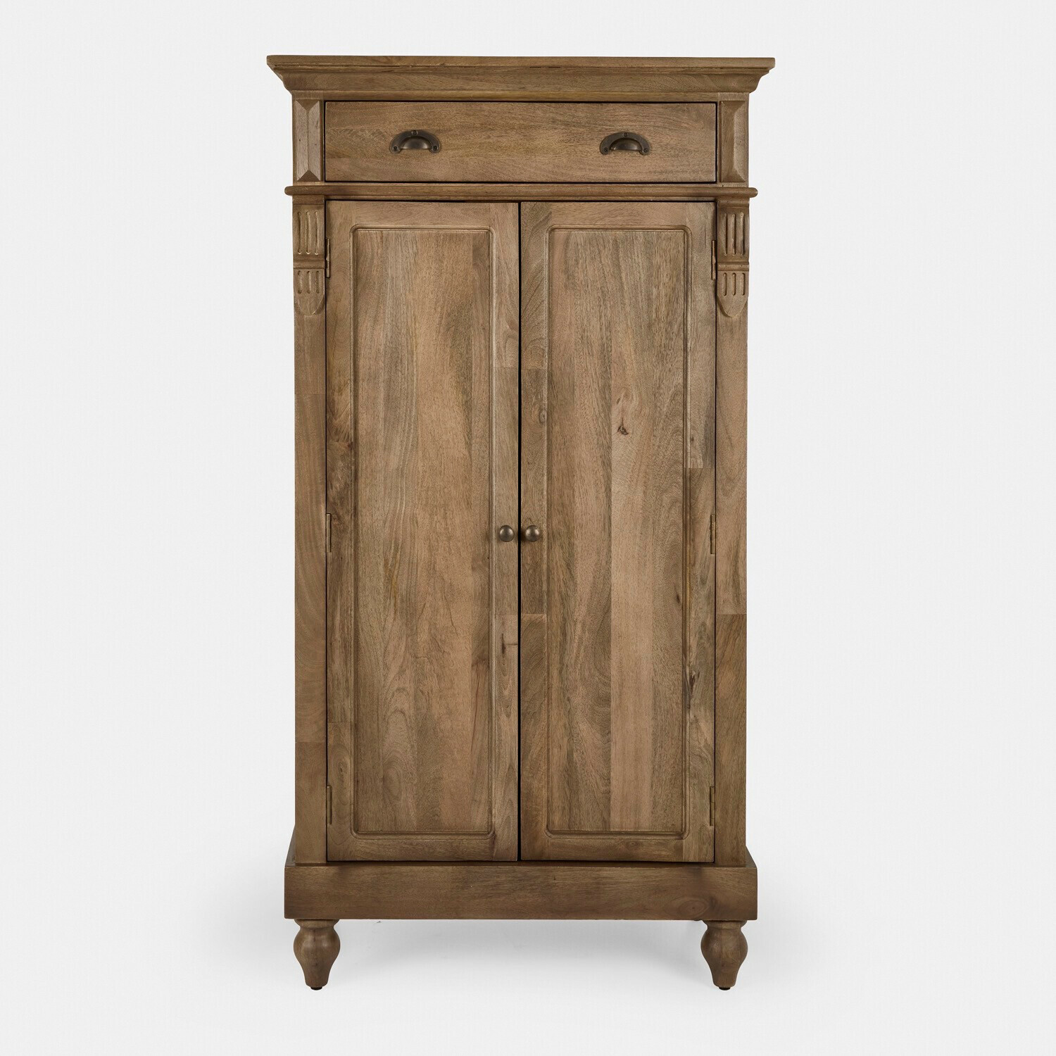 marrone Armadio Starino marrone in legno con cassetto e due ante, mobile contenitore funzionale