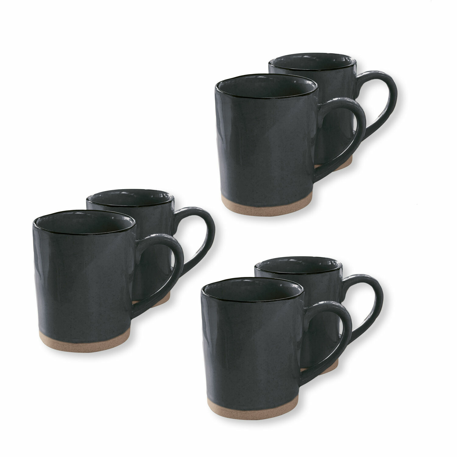 nero Set da 6 tazze in ceramica nera Biarritz con base beige naturale per caffè e tè
