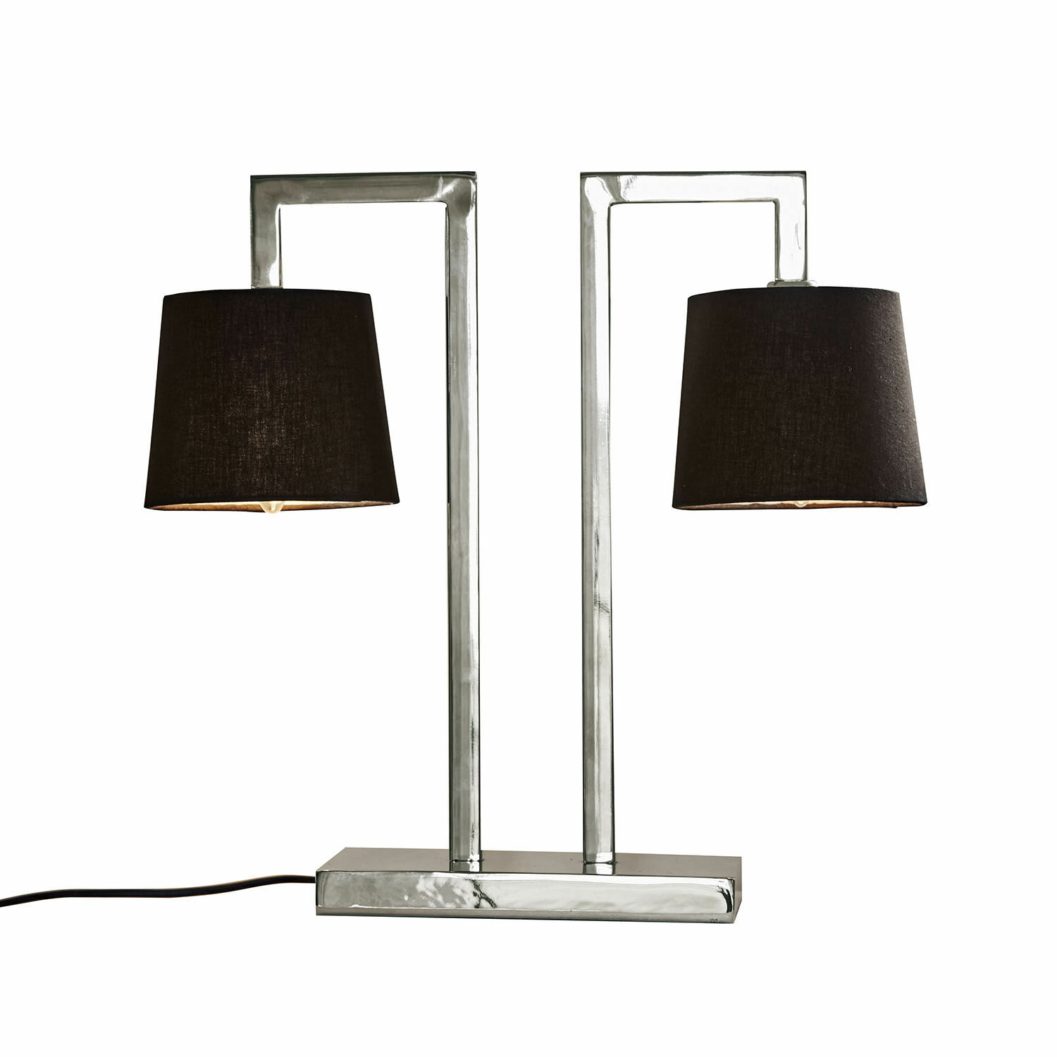 Lampada da tavolo St. Clair Lampada da tavolo moderna con base in metallo e due paralumi neri in tessuto