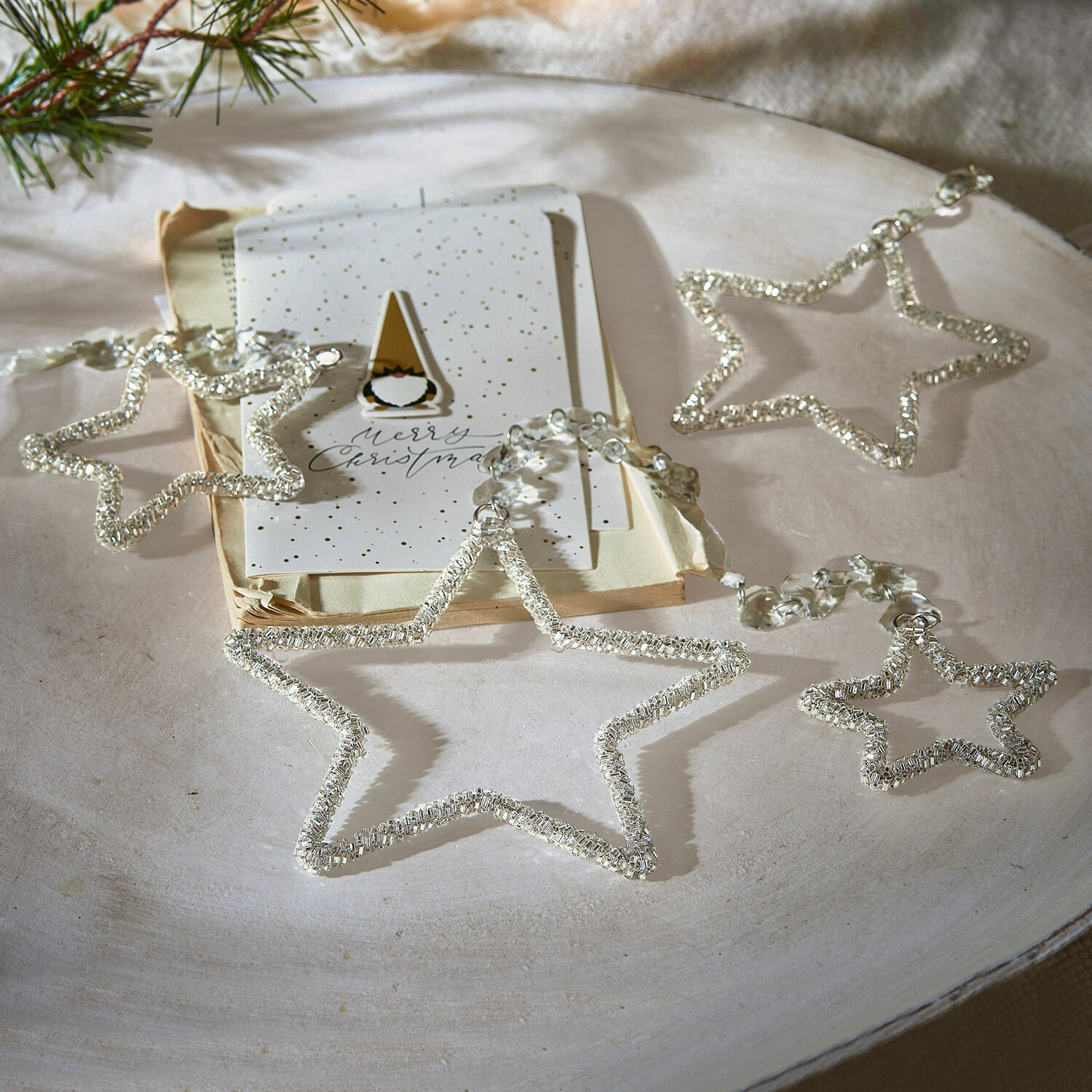 Set di 4 decorazioni da appendere Manilo Ghirlanda decorativa di stelle in vetro trasparente per tavola natalizia, ornamento festivo