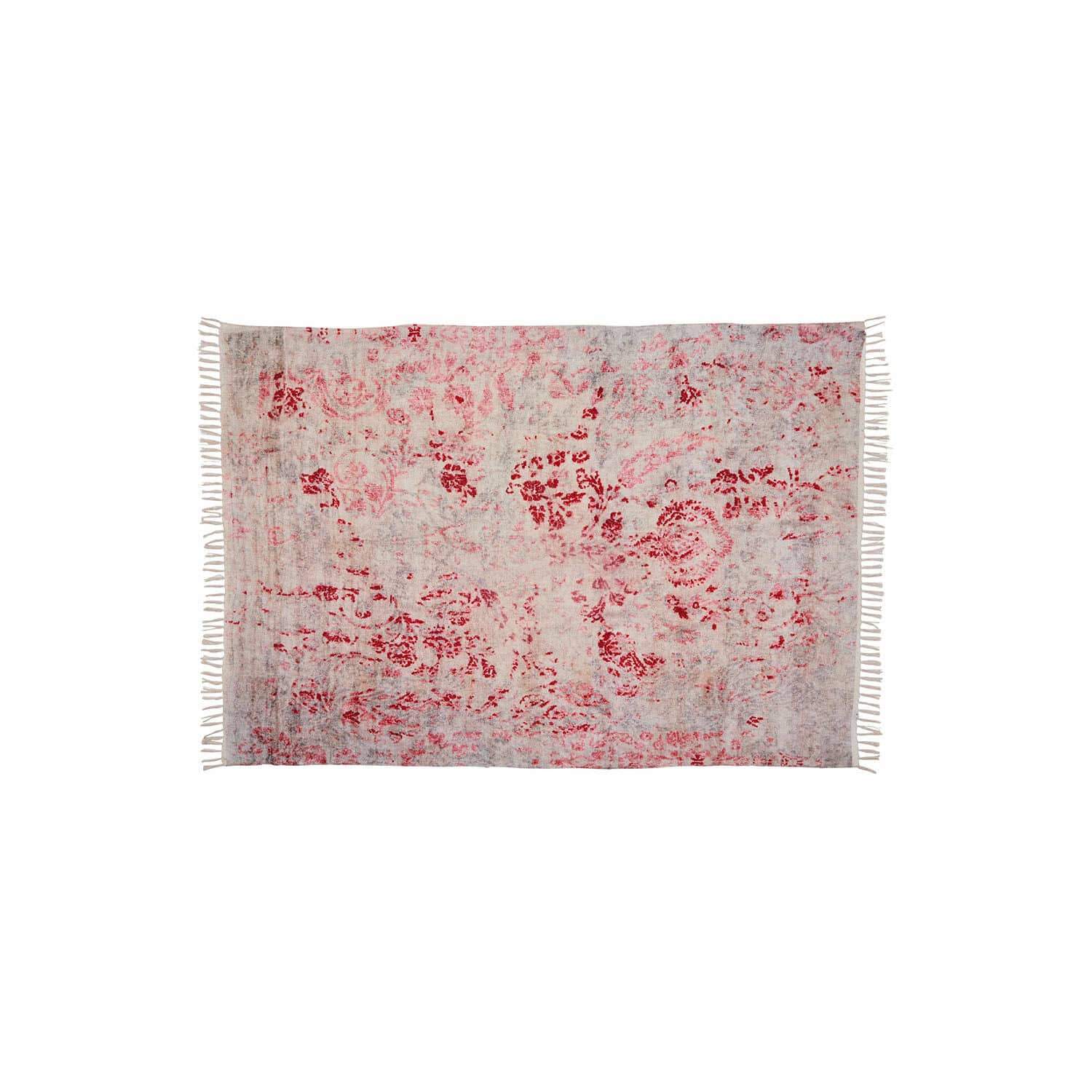 Tappeto Arica Tappeto con motivo floreale rosso su sfondo grigio chiaro con frange ai lati