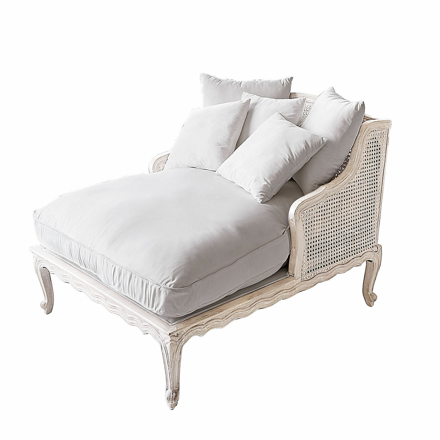 marrone Chaiselongue Dronne in legno marrone chiaro con cuscini bianchi, comodo mobile da salotto