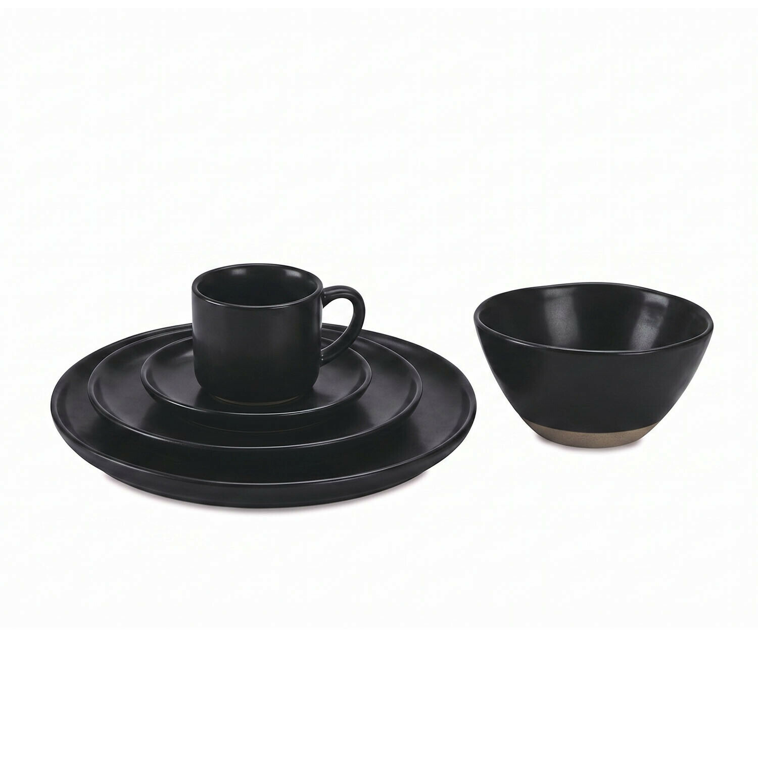 nero Set di stoviglie nere in ceramica opaca con tazza, piatti e ciotola elegante