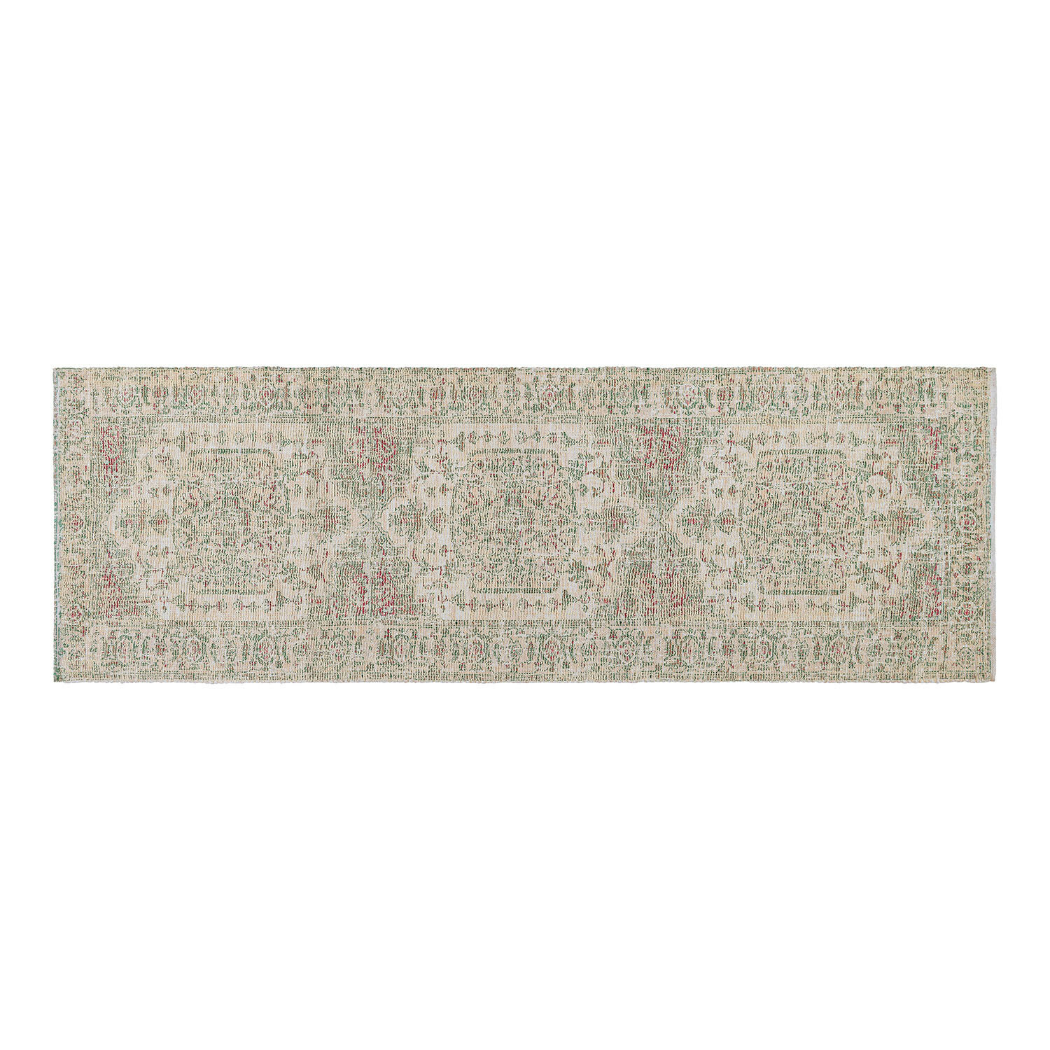 Corridore Taranise Tappeto lungo con motivo orientale beige e verde, tappeto decorativo per soggiorno