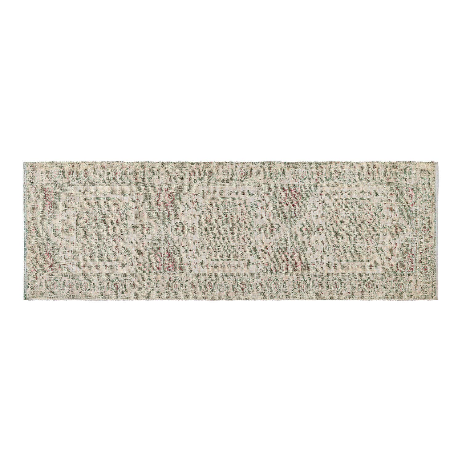 Corridore Taranise Tappeto lungo con motivo orientale beige e verde, tappeto decorativo per soggiorno