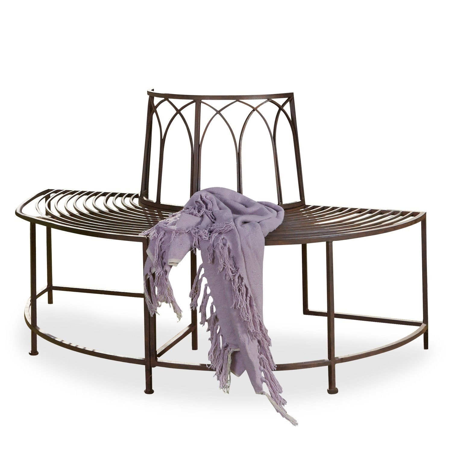 Panchina Sherburne Panchina da giardino in metallo con schienale decorativo e coperta viola, stile industriale